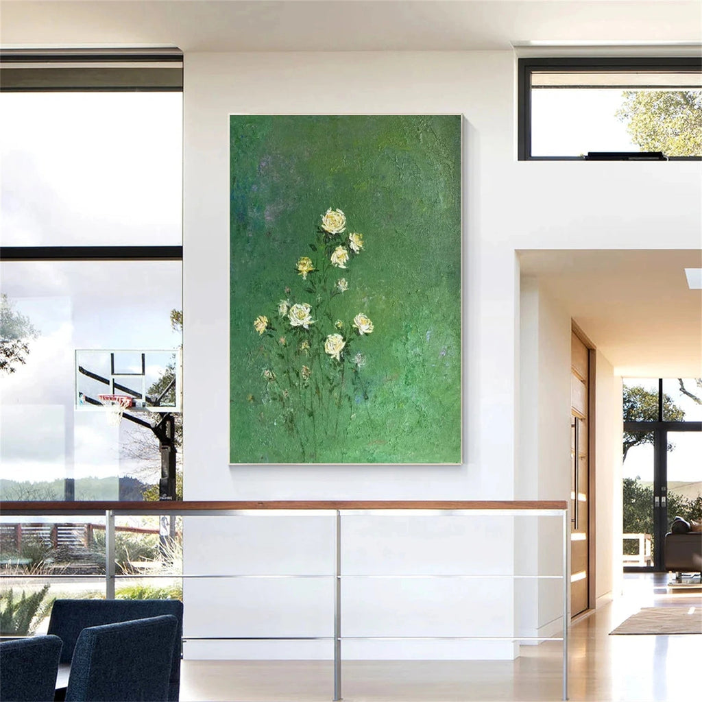 Verdant Whisper Yellow Rose Abstract Painting