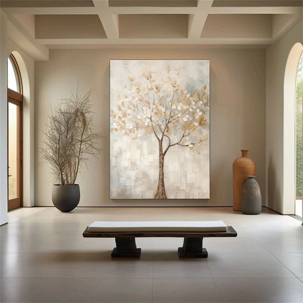 Soft Dawn Ivory Tree Painting