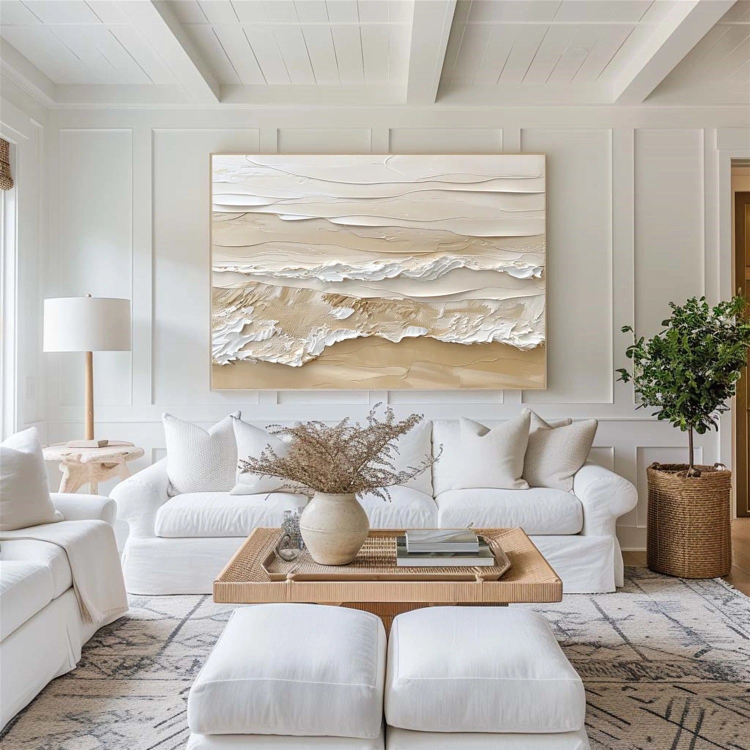 Ivory Shore Impasto Abstract Painting