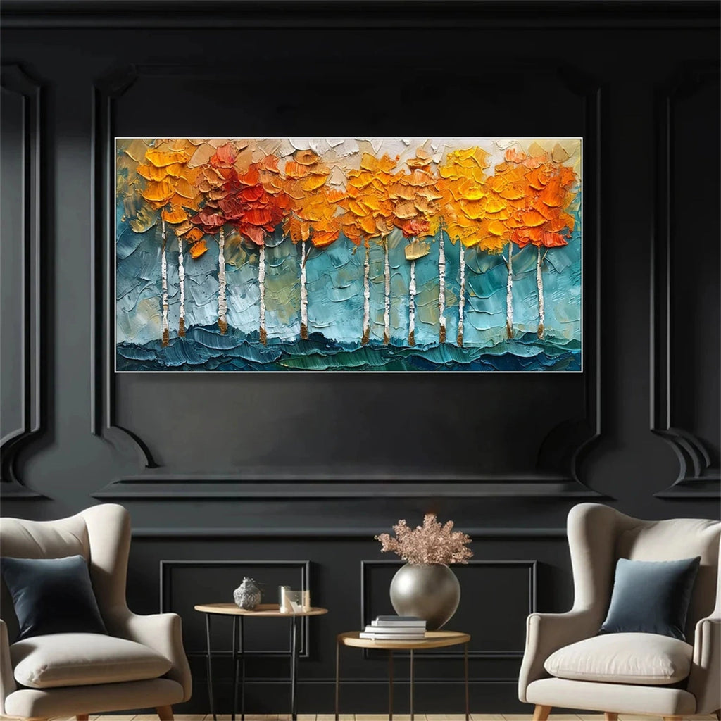 Golden Canopy Birch Abstract Painting