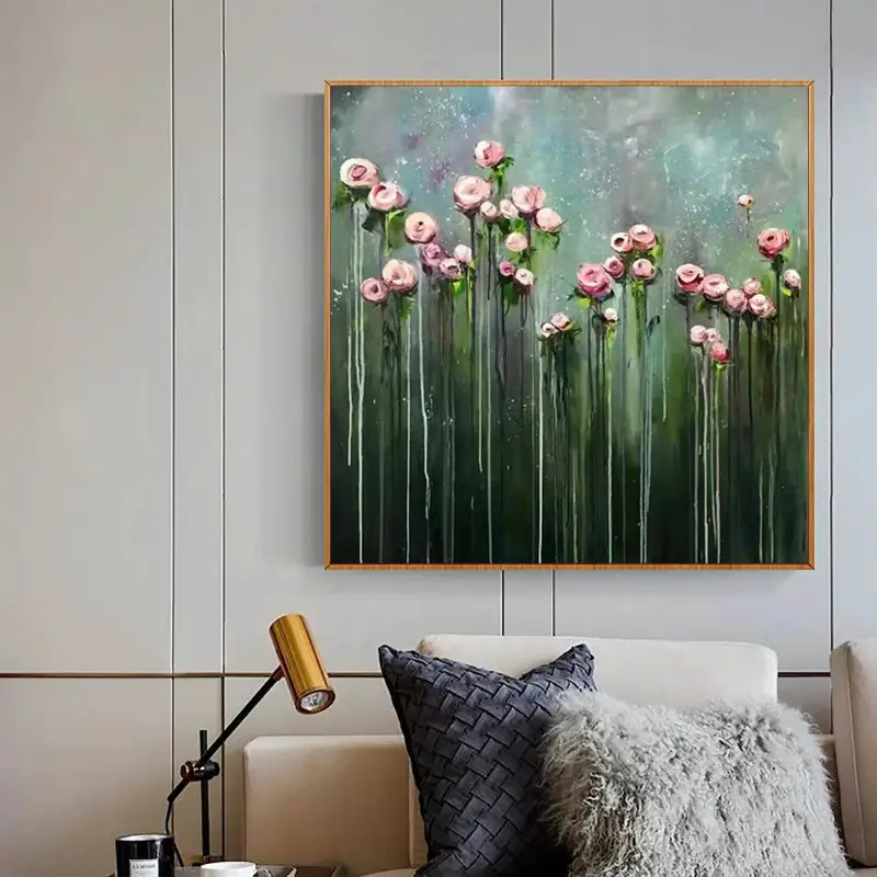 Mistfall Blush Rose Abstract Painting