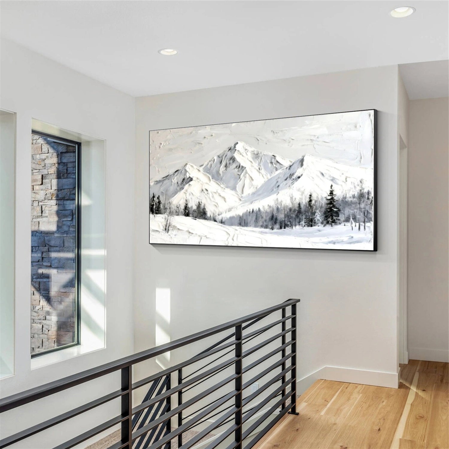 Silent Peaks – White Textured Snow Mountain Painting