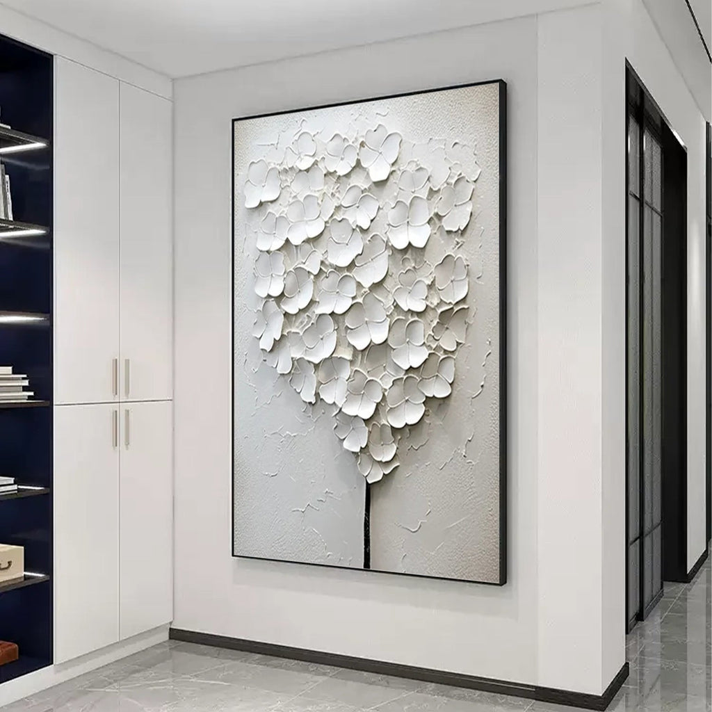 Silent Ivory Blossom Abstract Painting