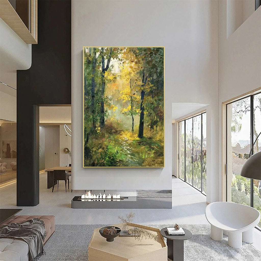 Golden Forest Path Abstract Painting