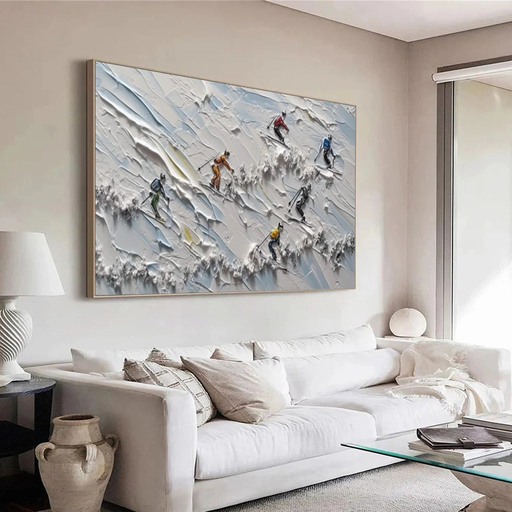 Powder Rush – Skiers Textured Winter Painting