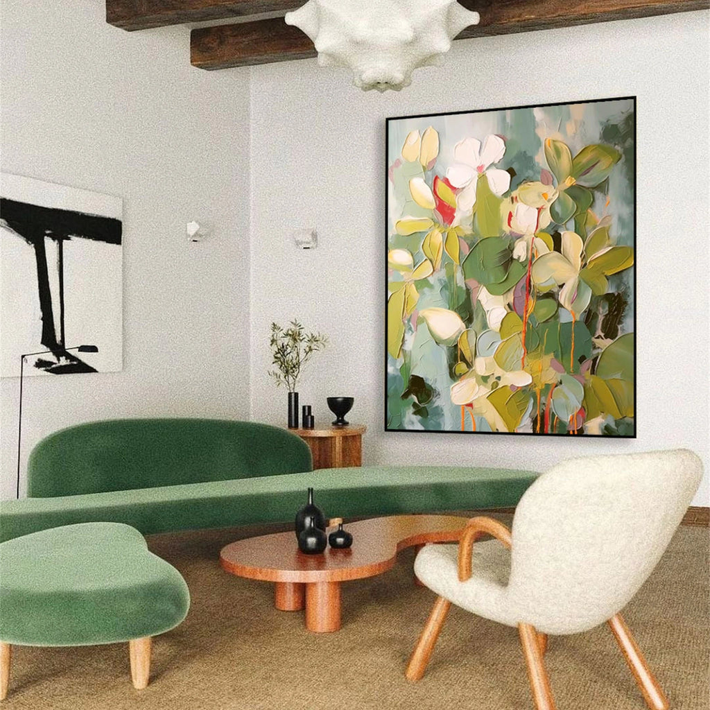 Verdant Whisper Floral Abstract Painting
