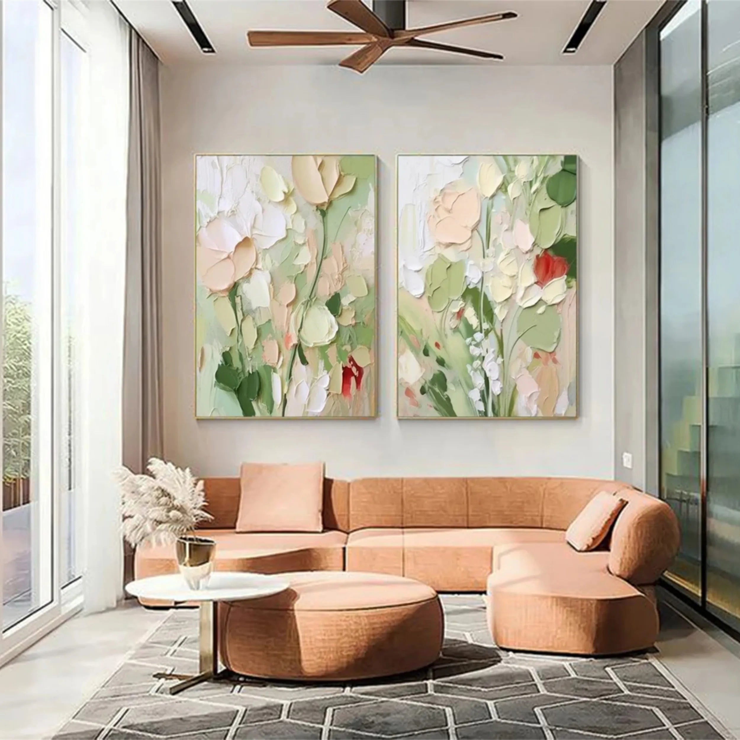 Set of 2 Soft Meadow Whisper Abstract Painting