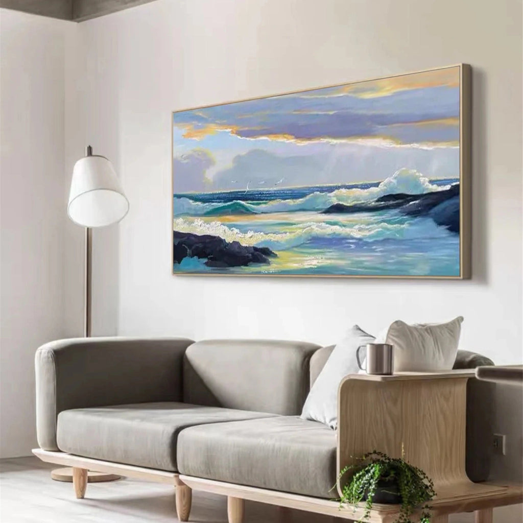 Golden Tide Blue Seascape Painting