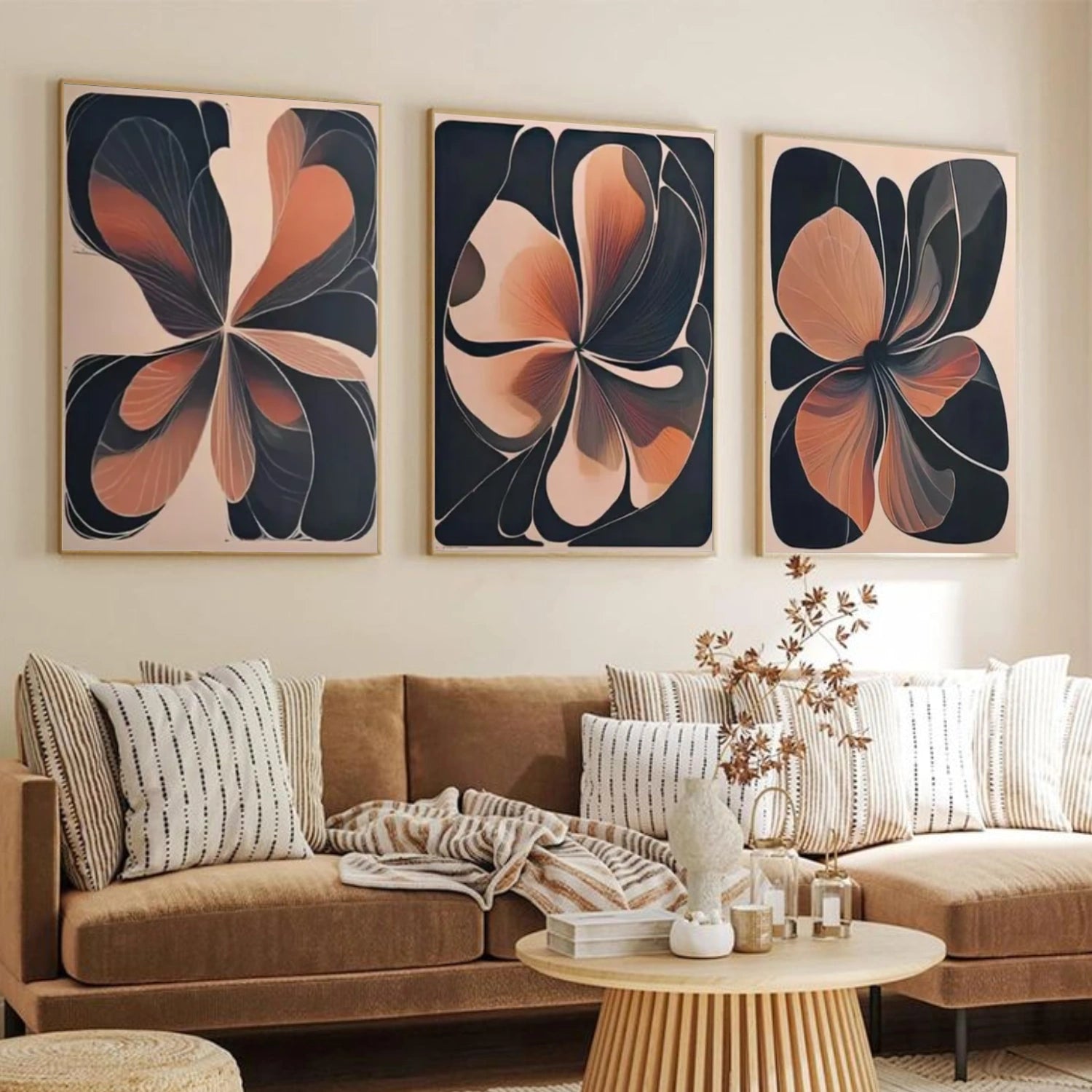 Amber Petal Flow Abstract Painting Set of 3