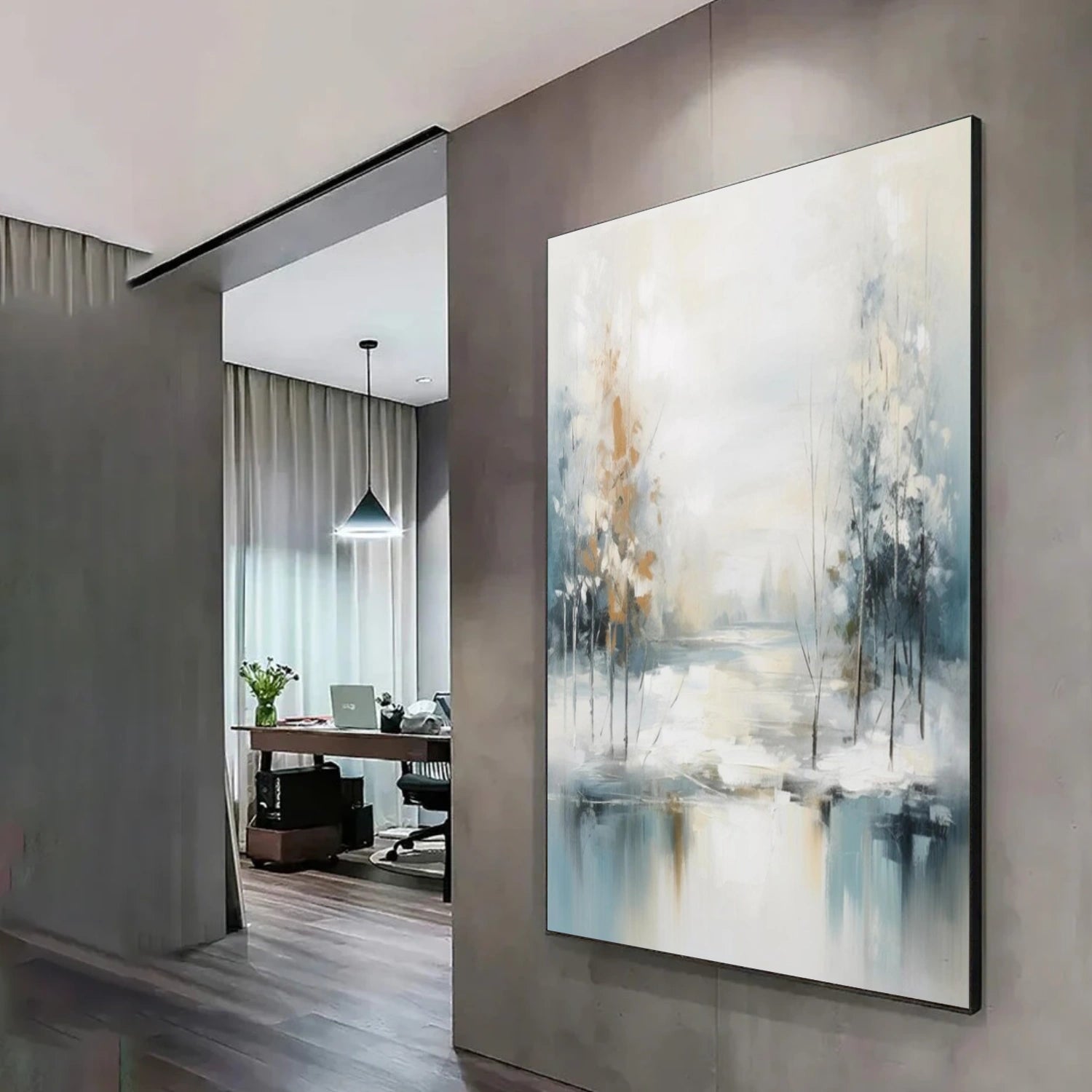 Pale Dawn Lake Reflection Painting