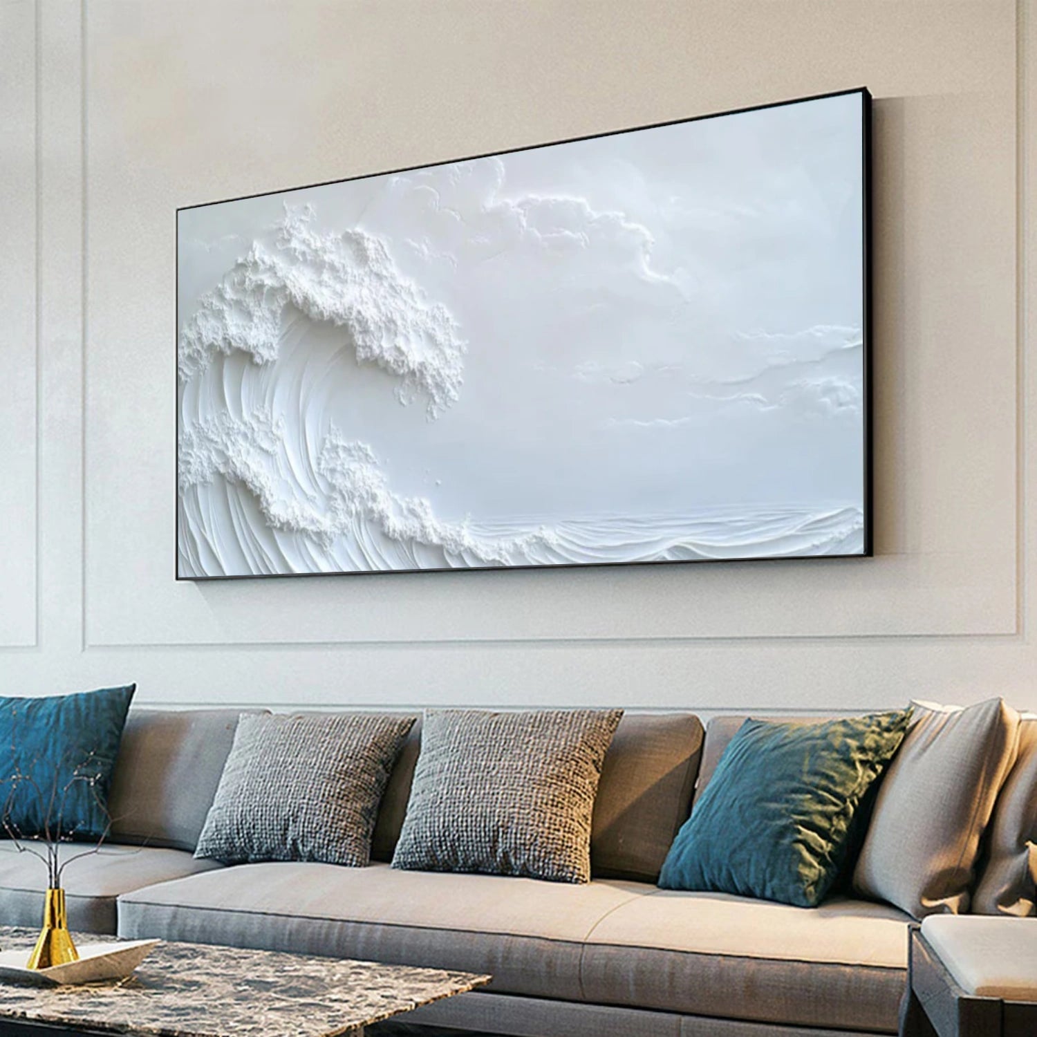 White Ocean Wave Textured Painting