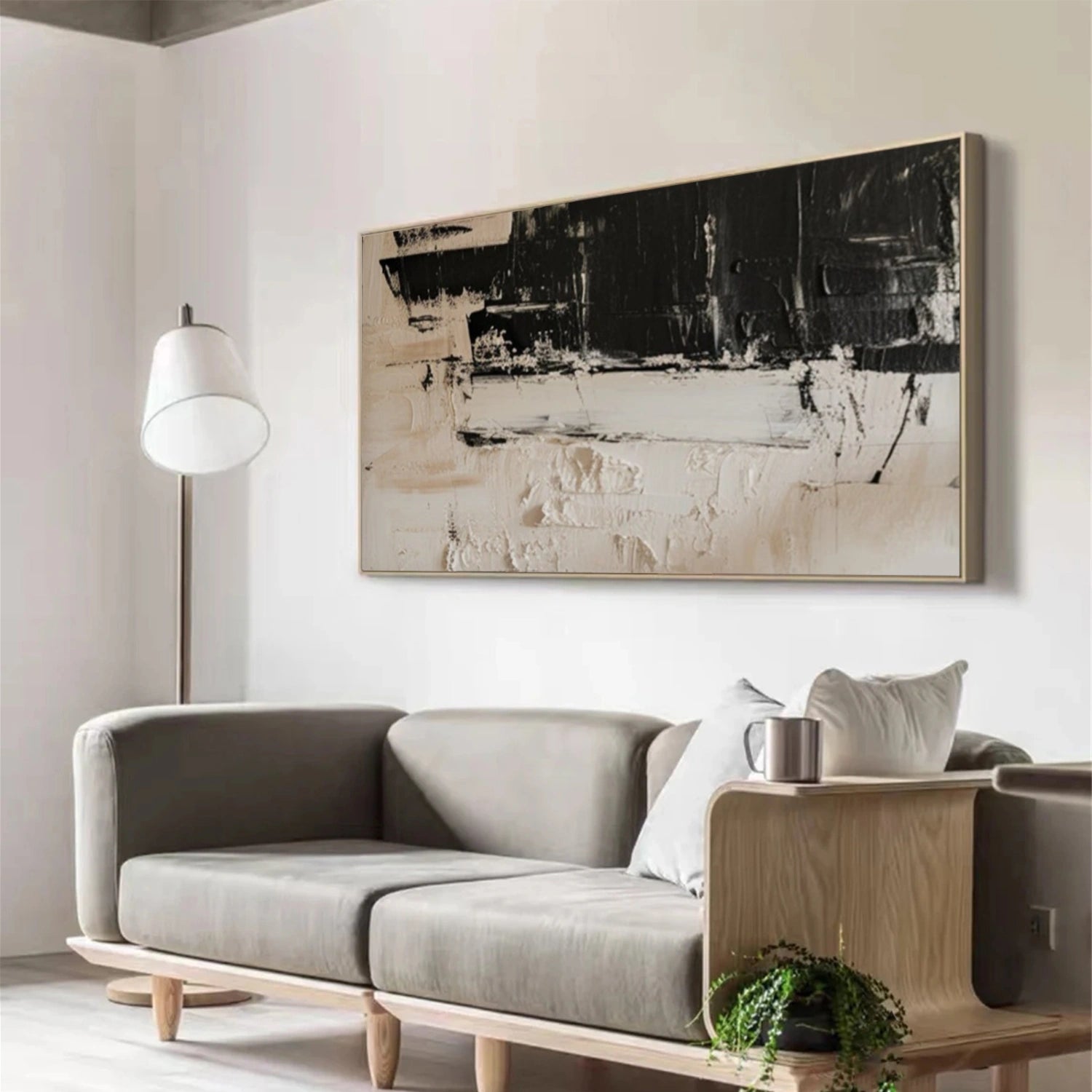 Midnight Strata Black Beige Abstract Painting