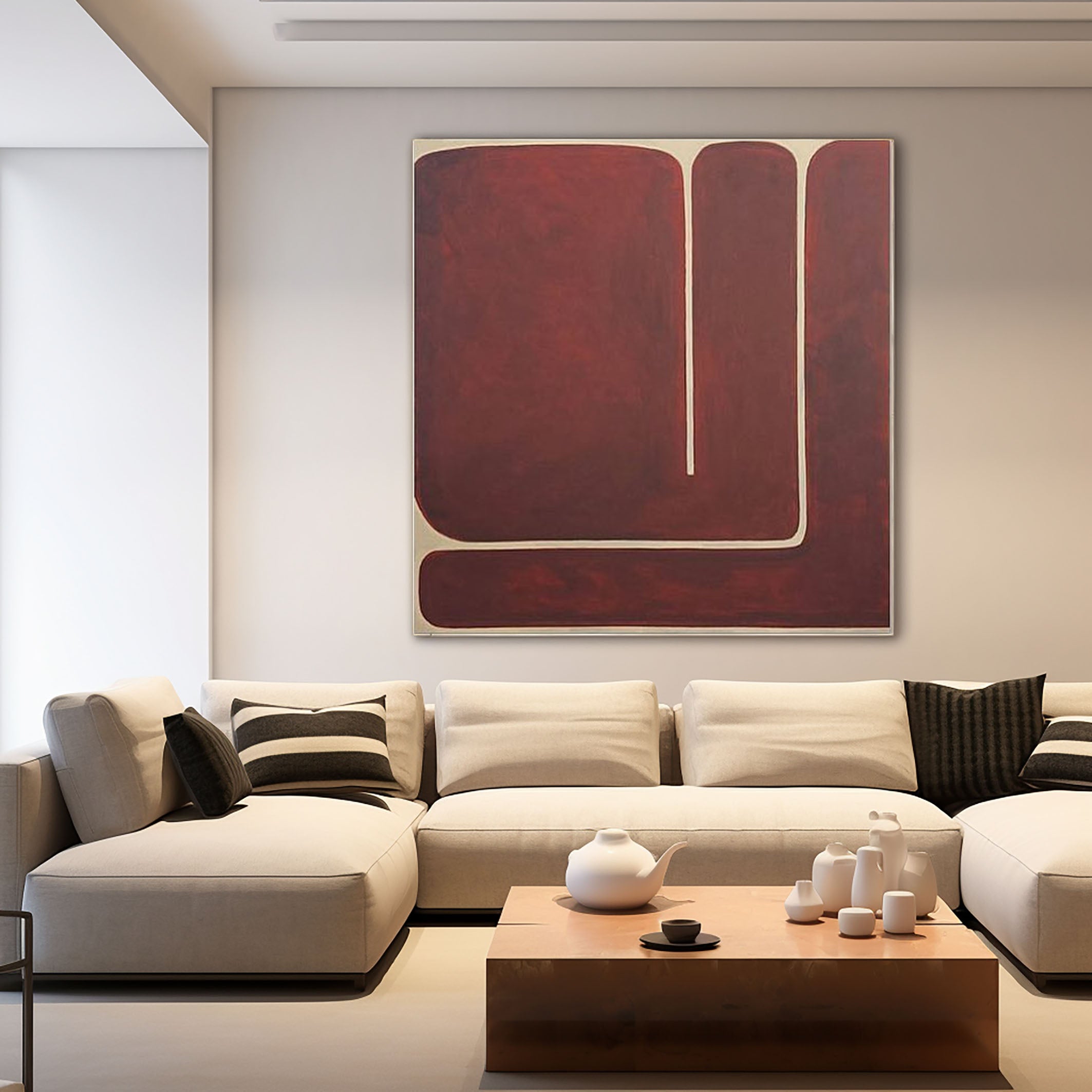 Crimson Pathway Modern Abstract Painting