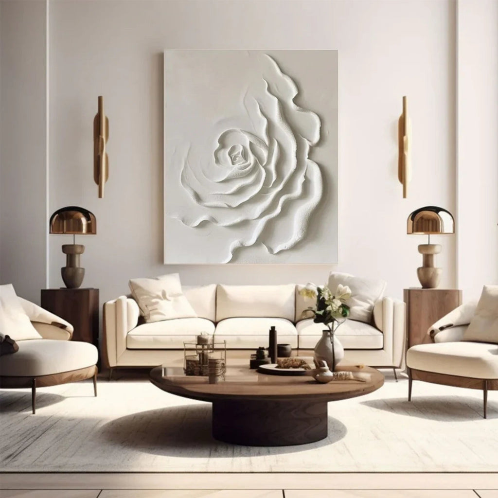 Silent Ivory Rose Textured Abstract Painting