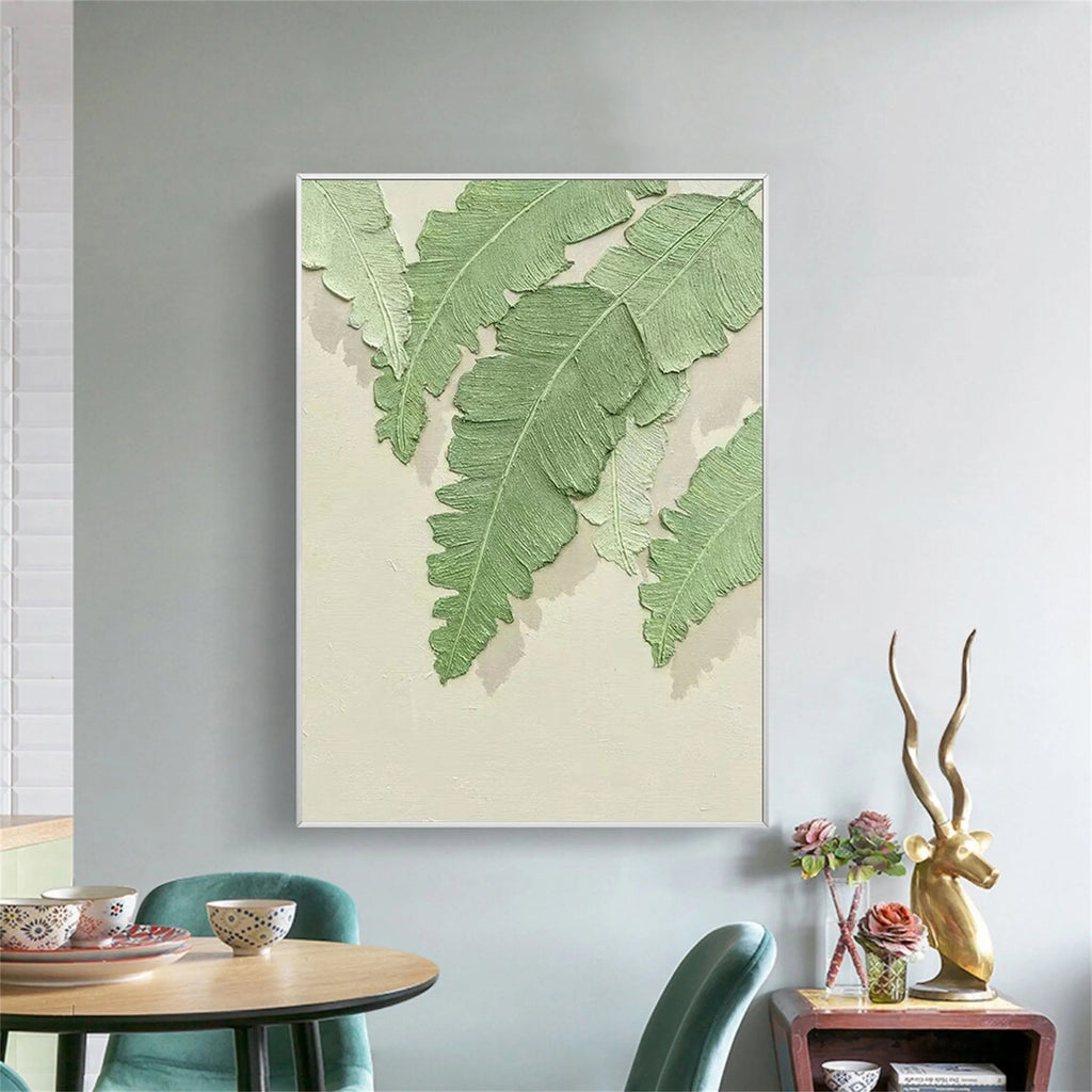 Sage Fern Leaf Textured Abstract Painting