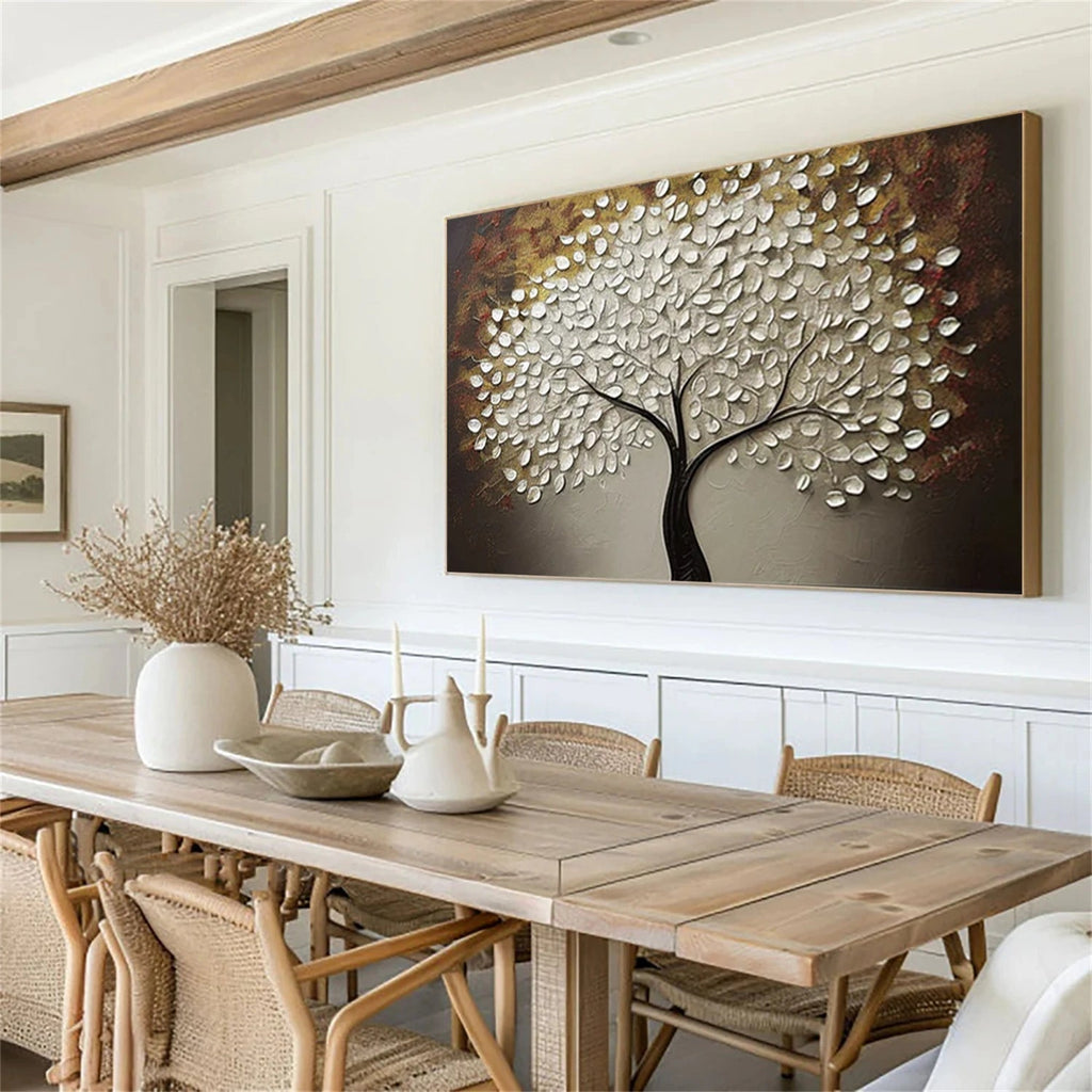 Silver Bloom Tree Textured Abstract Painting