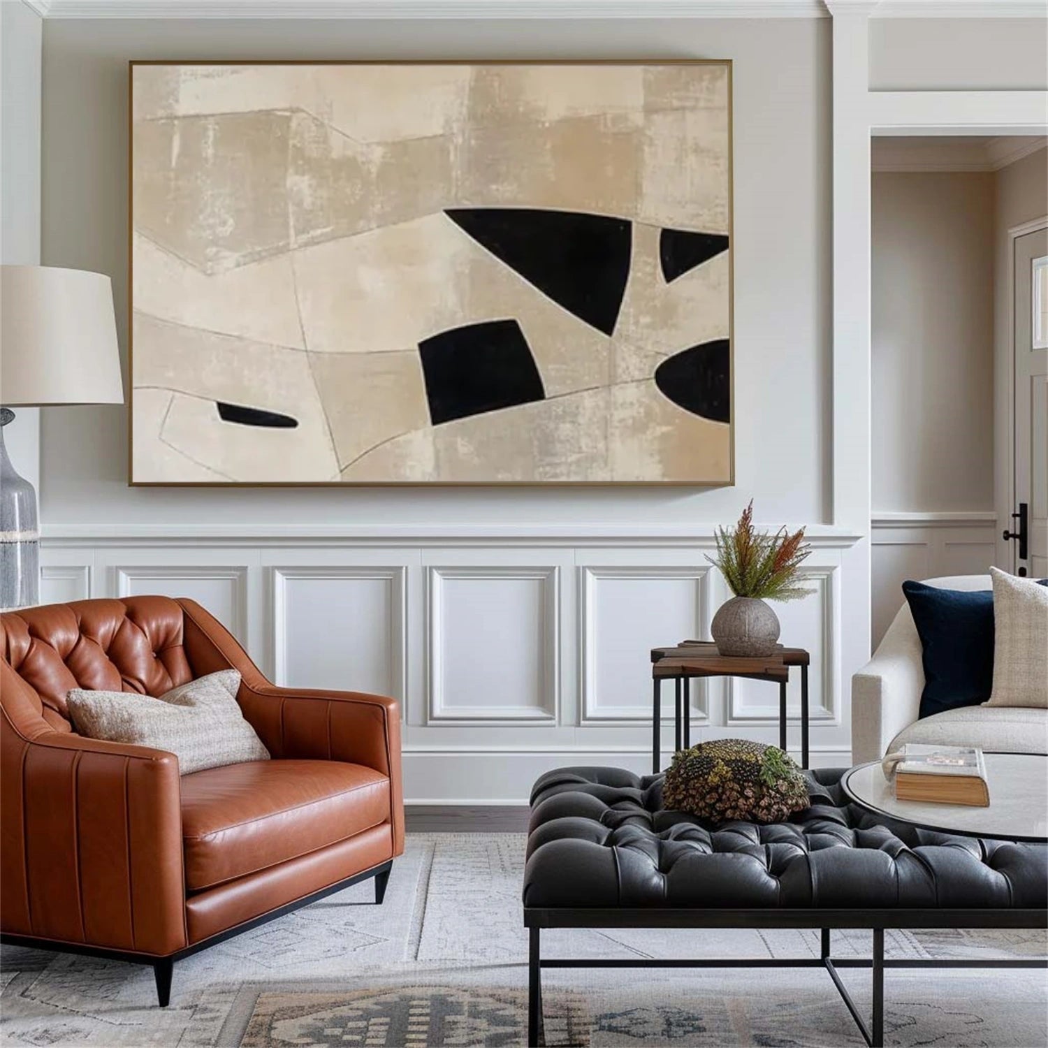 Soft Divide Beige Geometric Abstract Painting