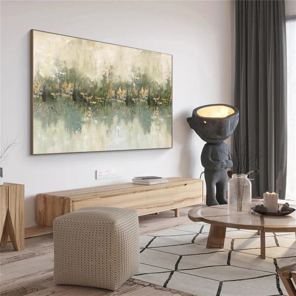 Mist Horizon Green Abstract Painting