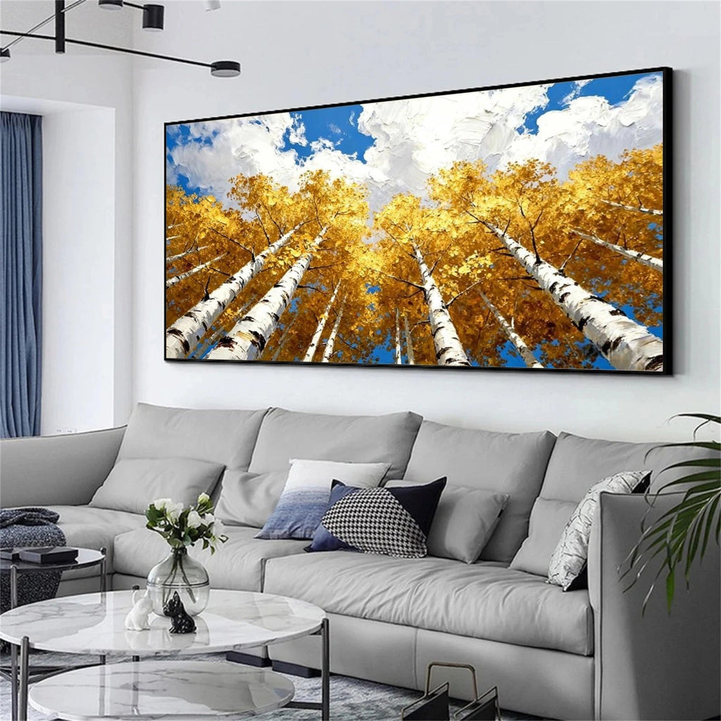 Golden Canopy Autumn Birch Painting