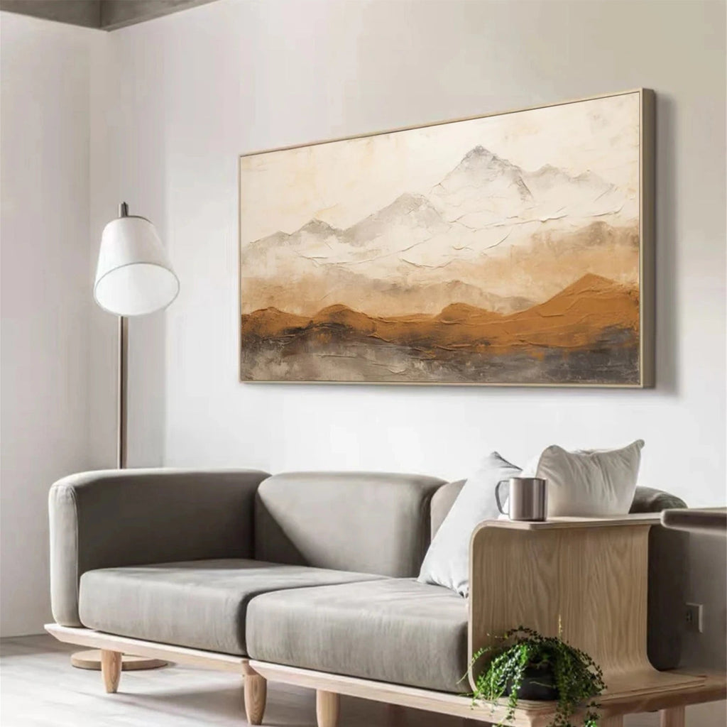 Golden Mist Mountain Textured Painting