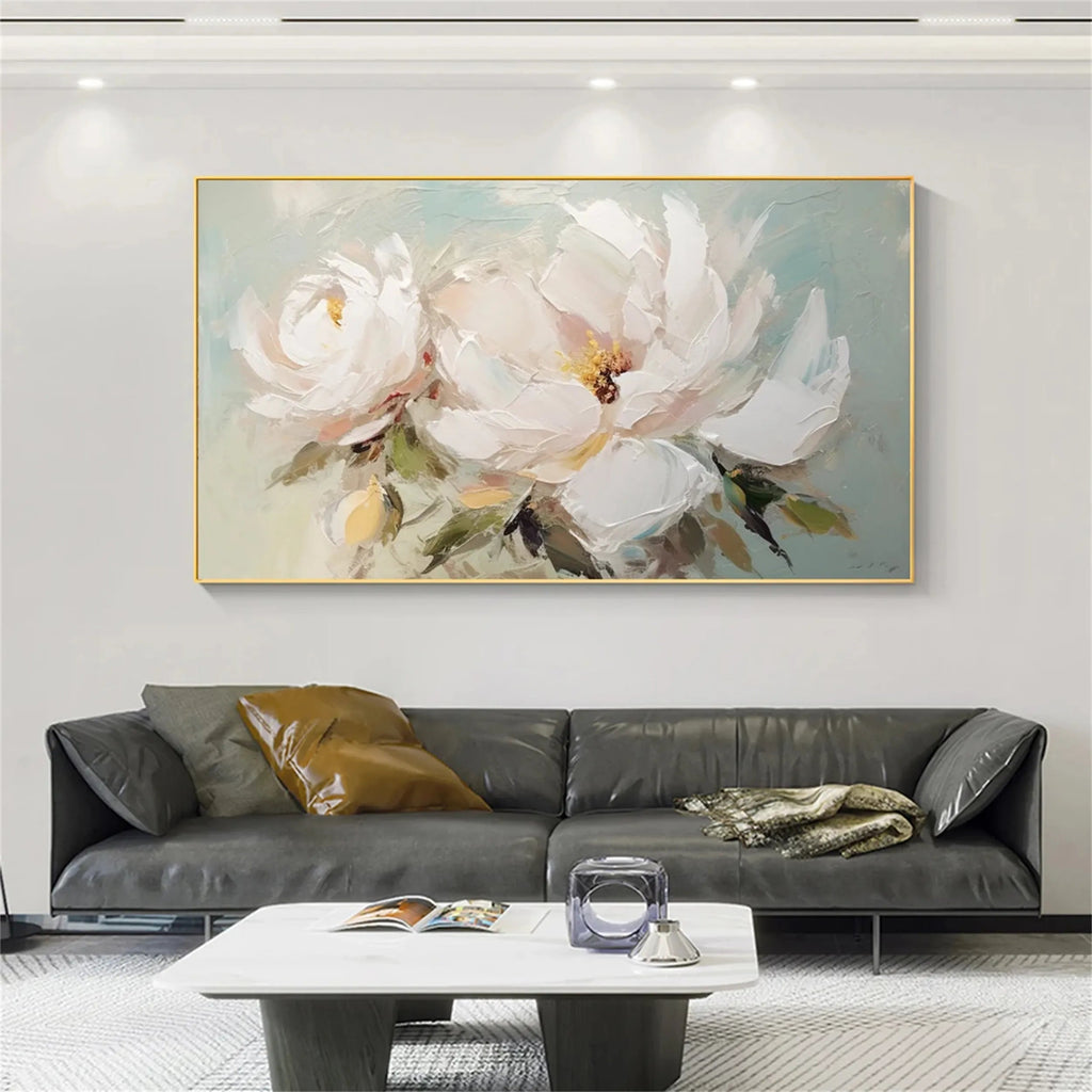 Ivory Whisper White Floral Abstract Painting