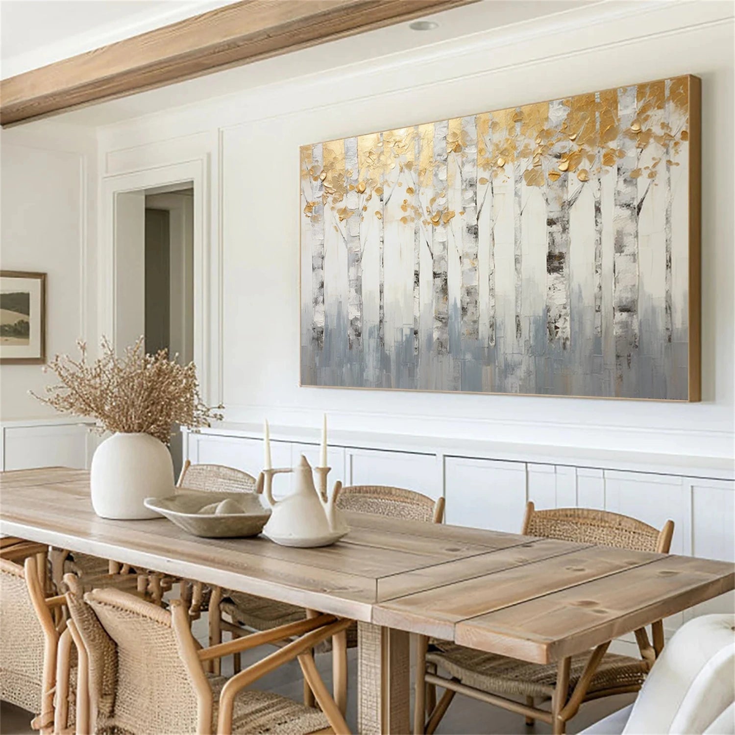 Golden Whisper Birch Forest Painting