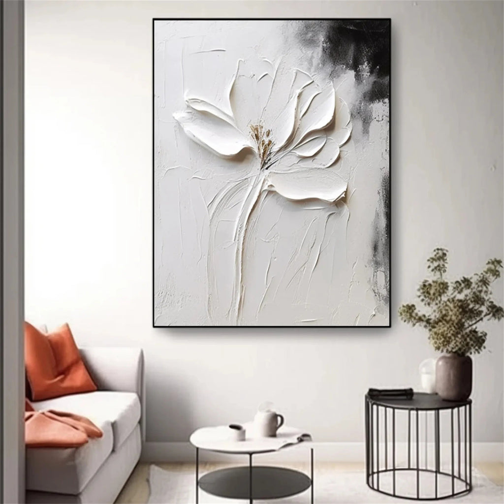 Silent Ivory Bloom Abstract Painting
