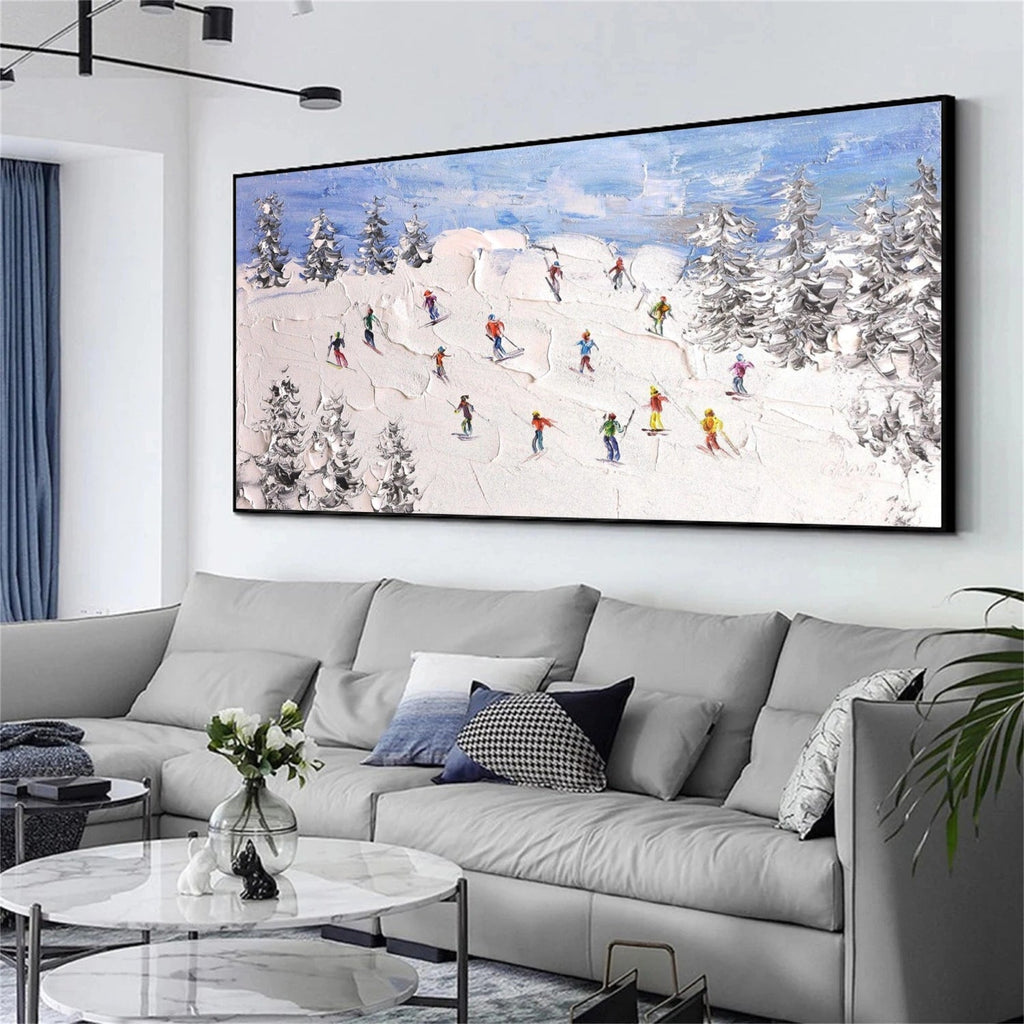 Snowfield Symphony – Group Skiers Textured Painting