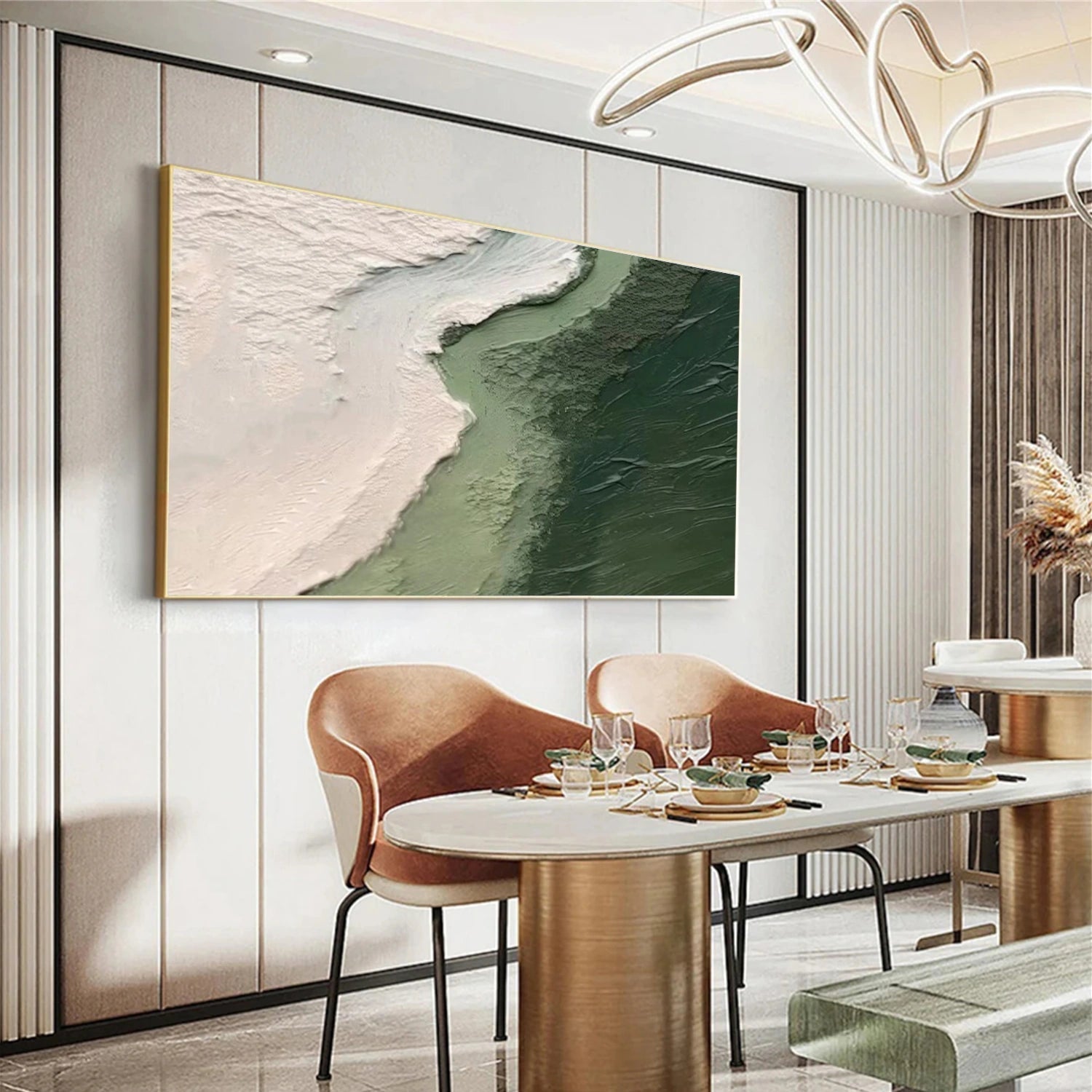 Emerald Shore Green Abstract Seascape Painting