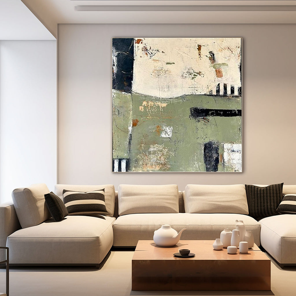 Muted Horizon Green Abstract Painting