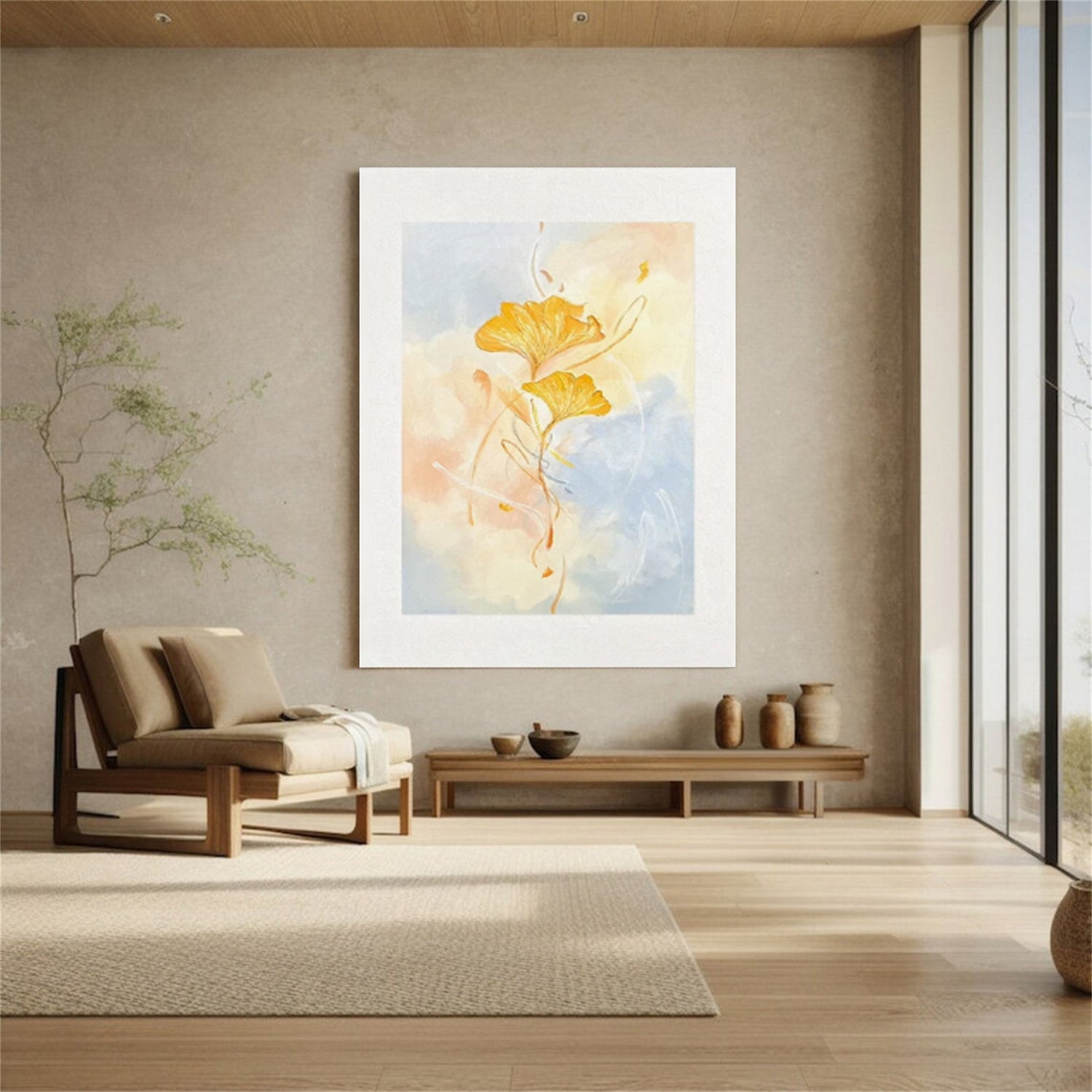 Golden Ginkgo Whisper Abstract Painting