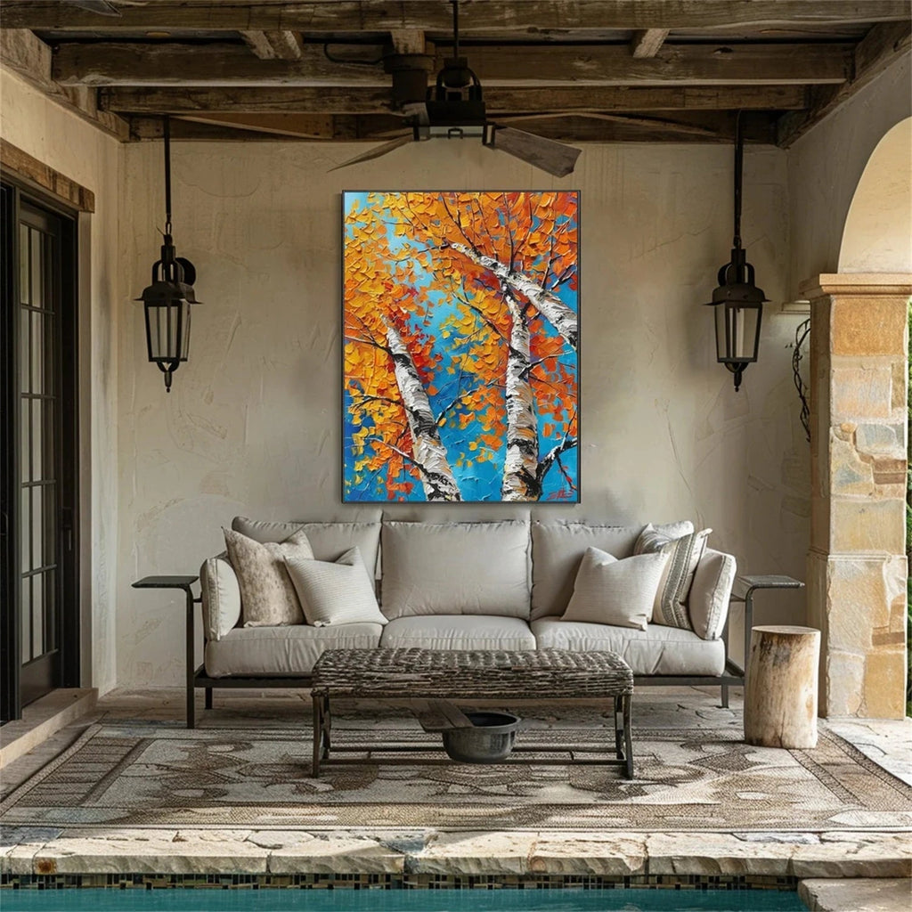 Golden Sky Birch Autumn Painting