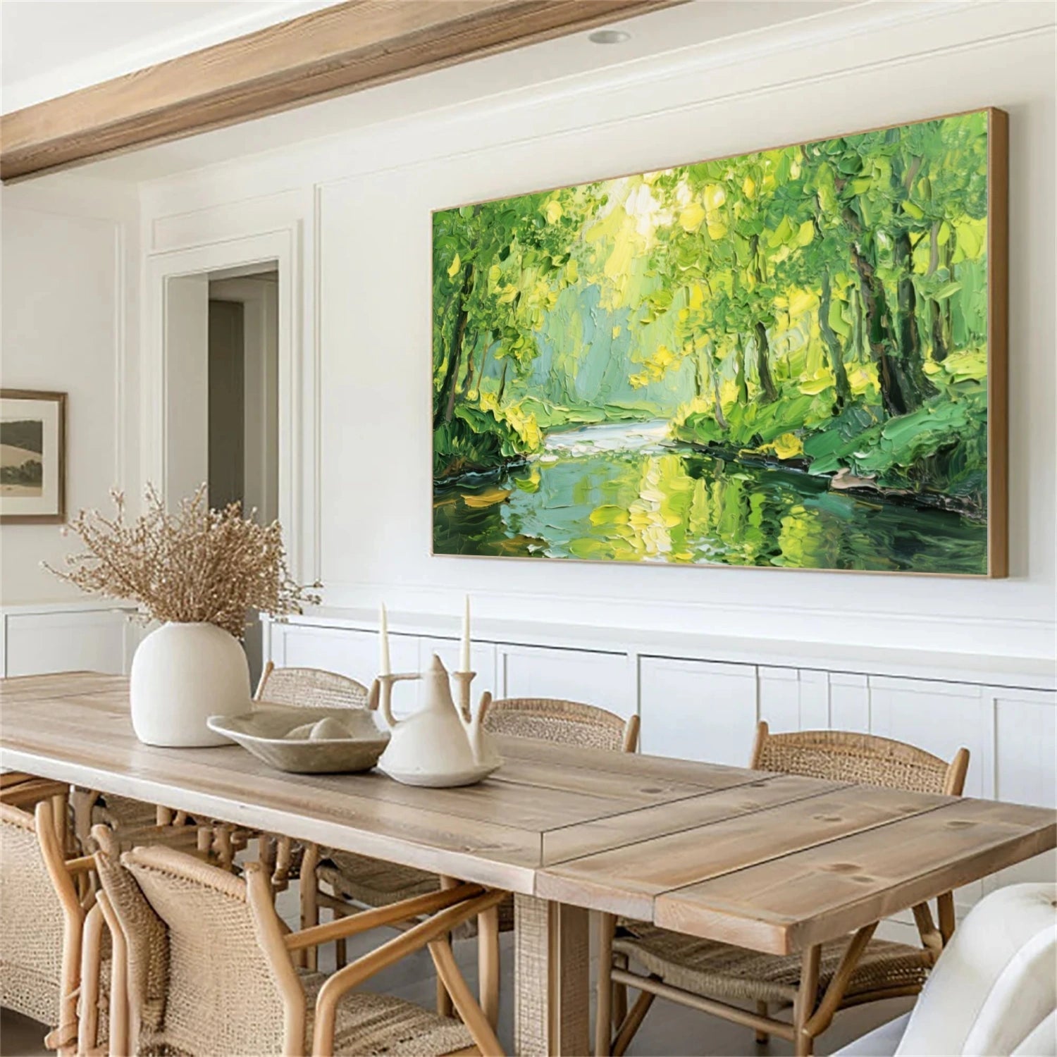 Sunlit Grove River Abstract Painting
