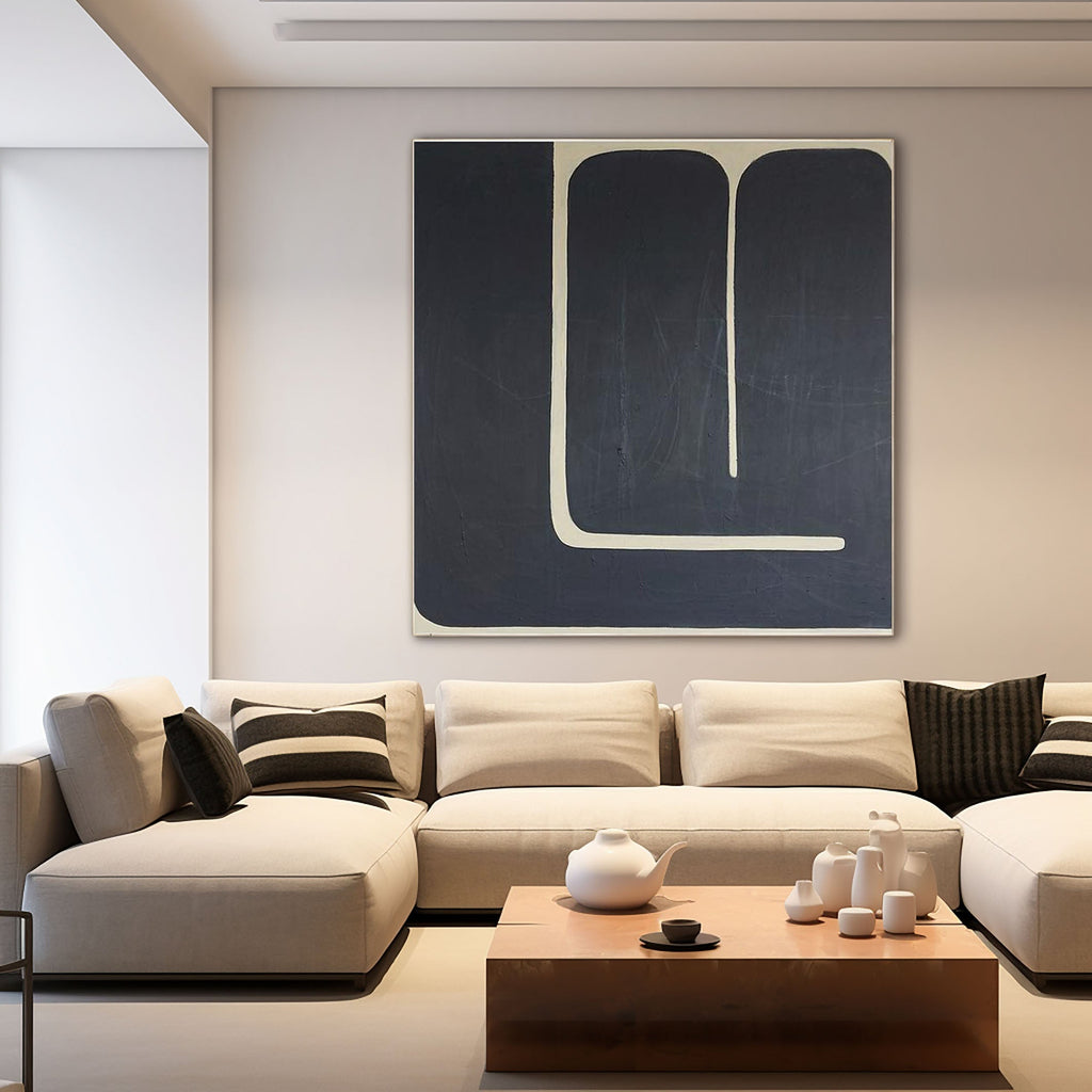 Midnight Curve Minimal Abstract Painting