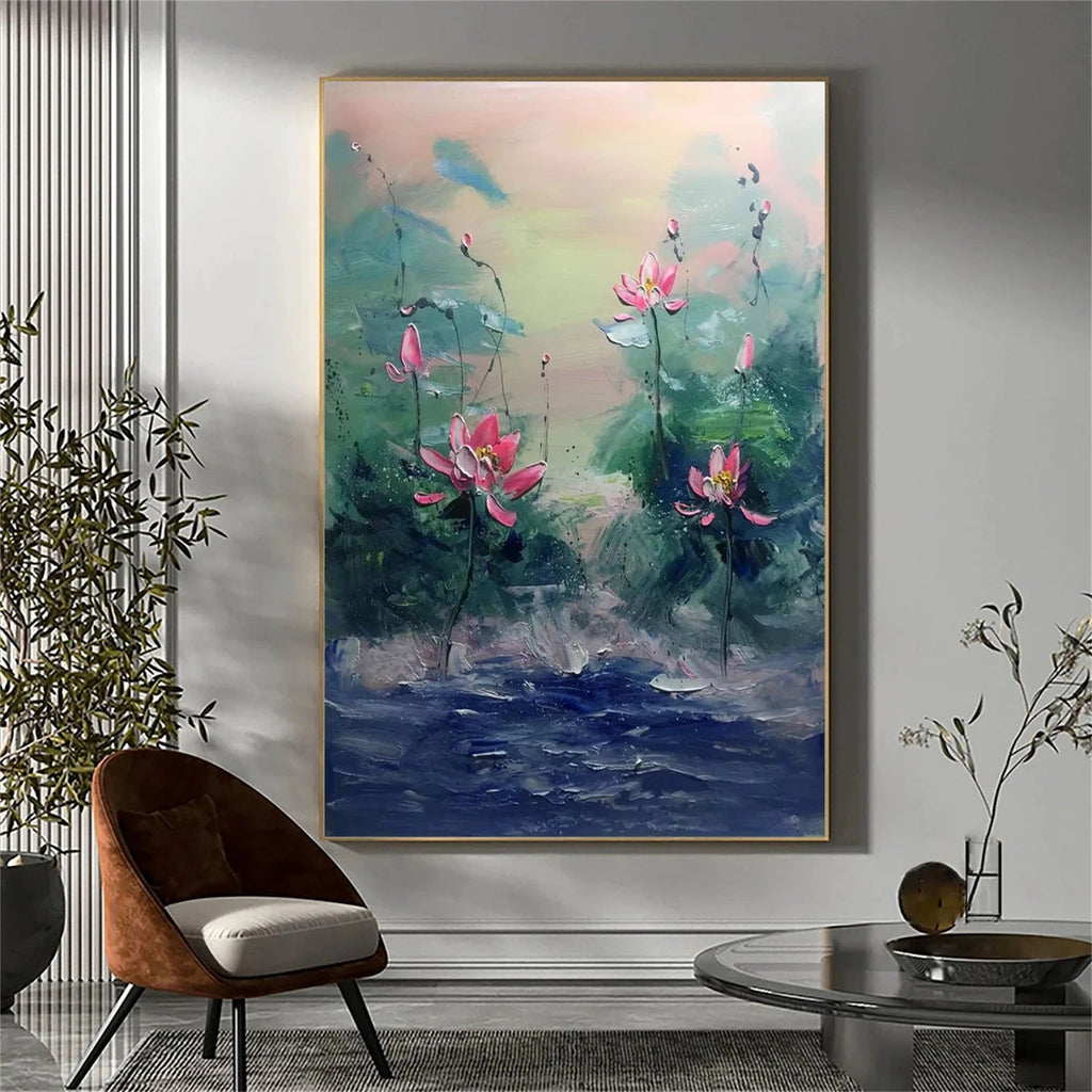 Mist Bloom Pink Lotus Abstract Painting