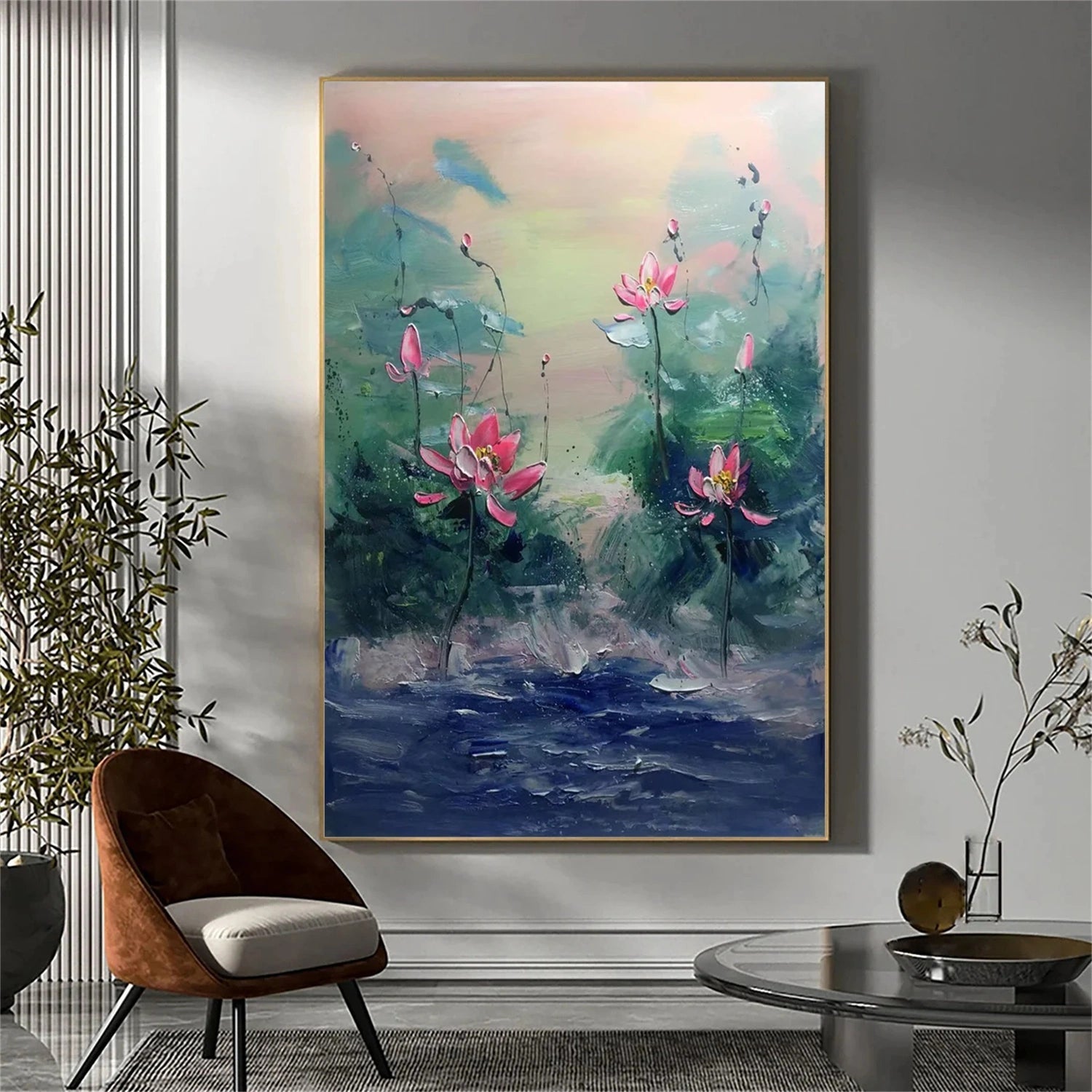 Mist Bloom Pink Lotus Abstract Painting