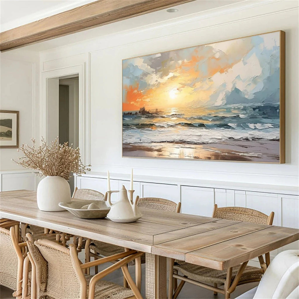 Golden Horizon – Sunset Ocean Texture Painting