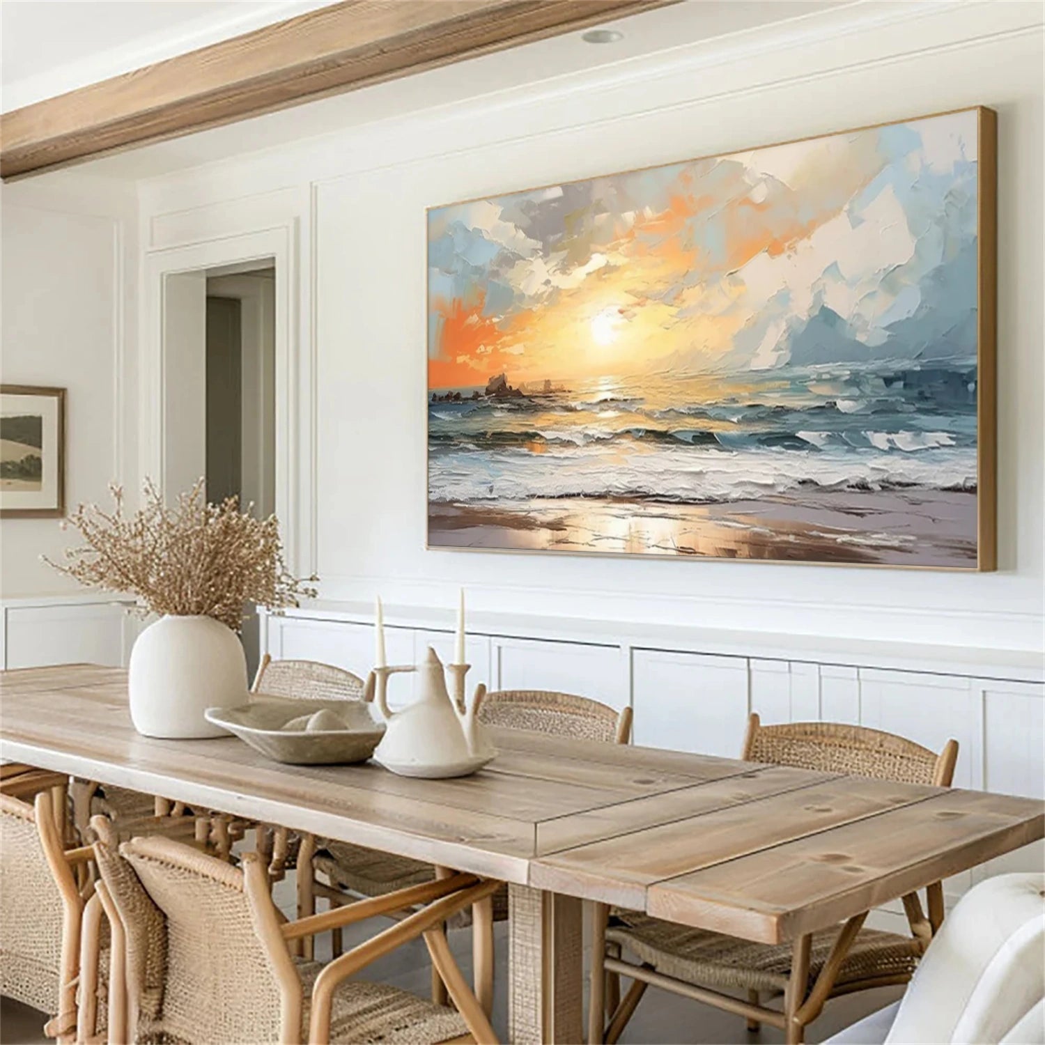 Golden Horizon – Sunset Ocean Texture Painting