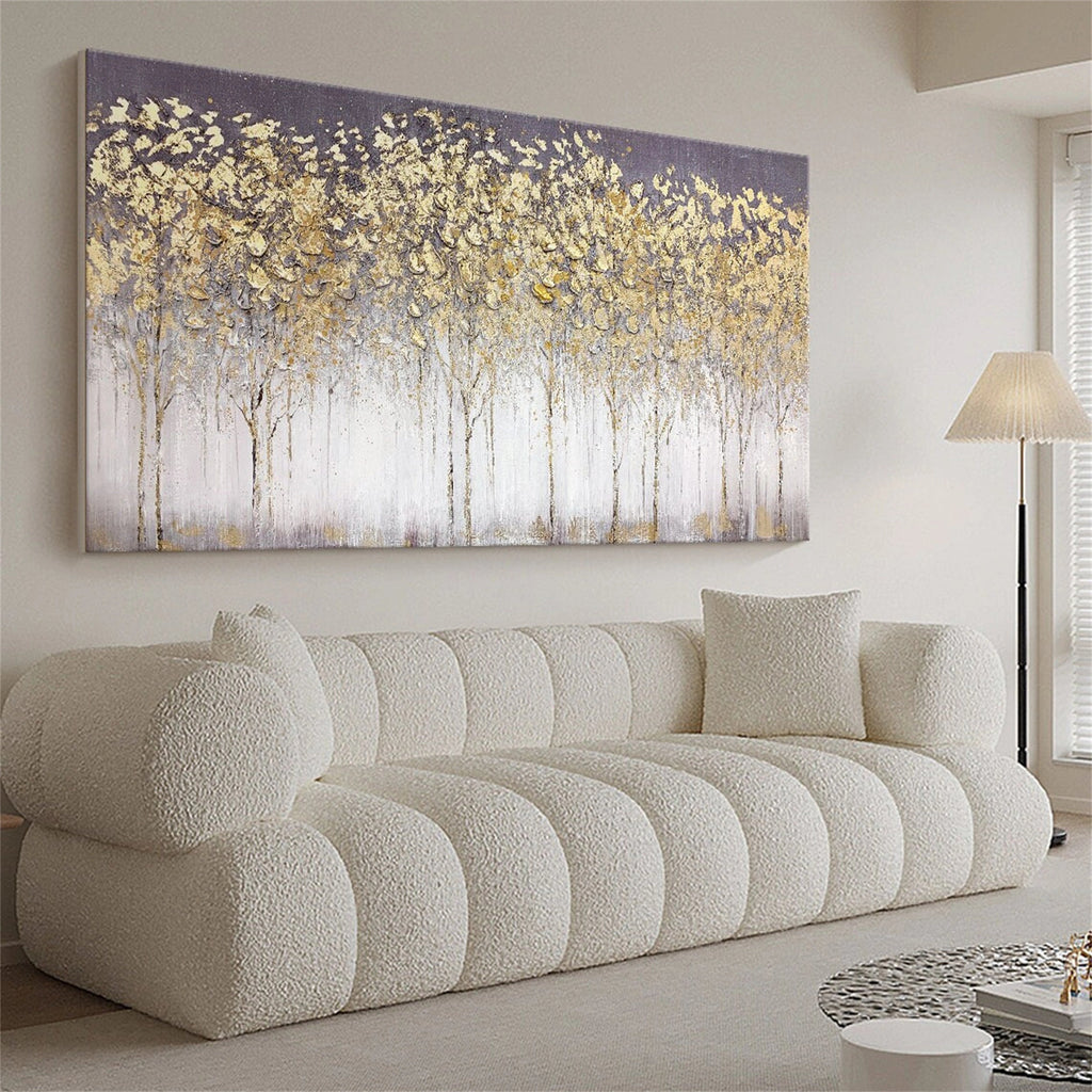 Golden Whisper Forest Abstract Painting