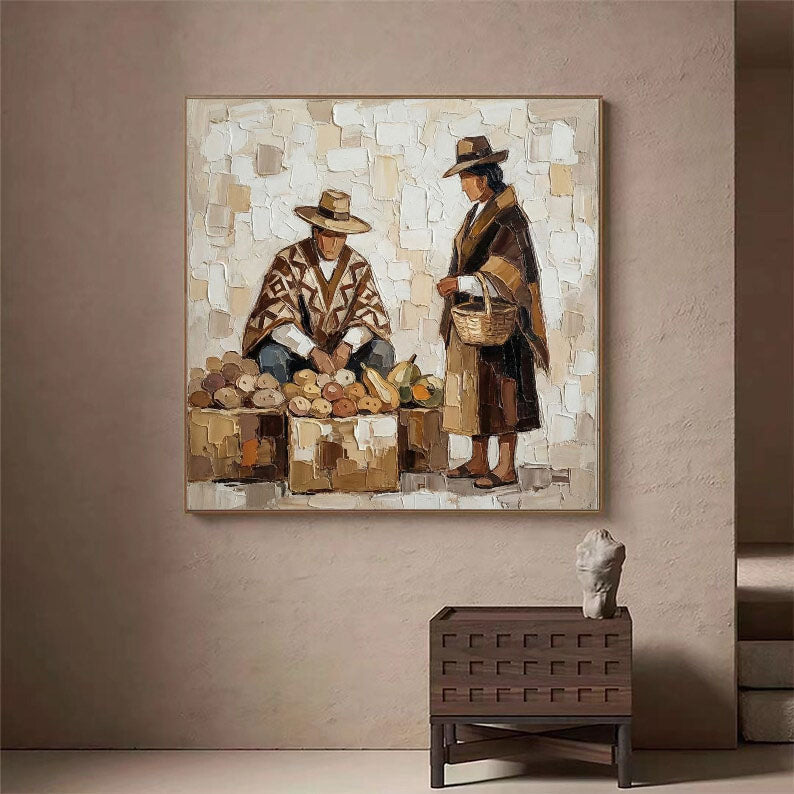 Market Day – Textured Folk Figure Art Painting