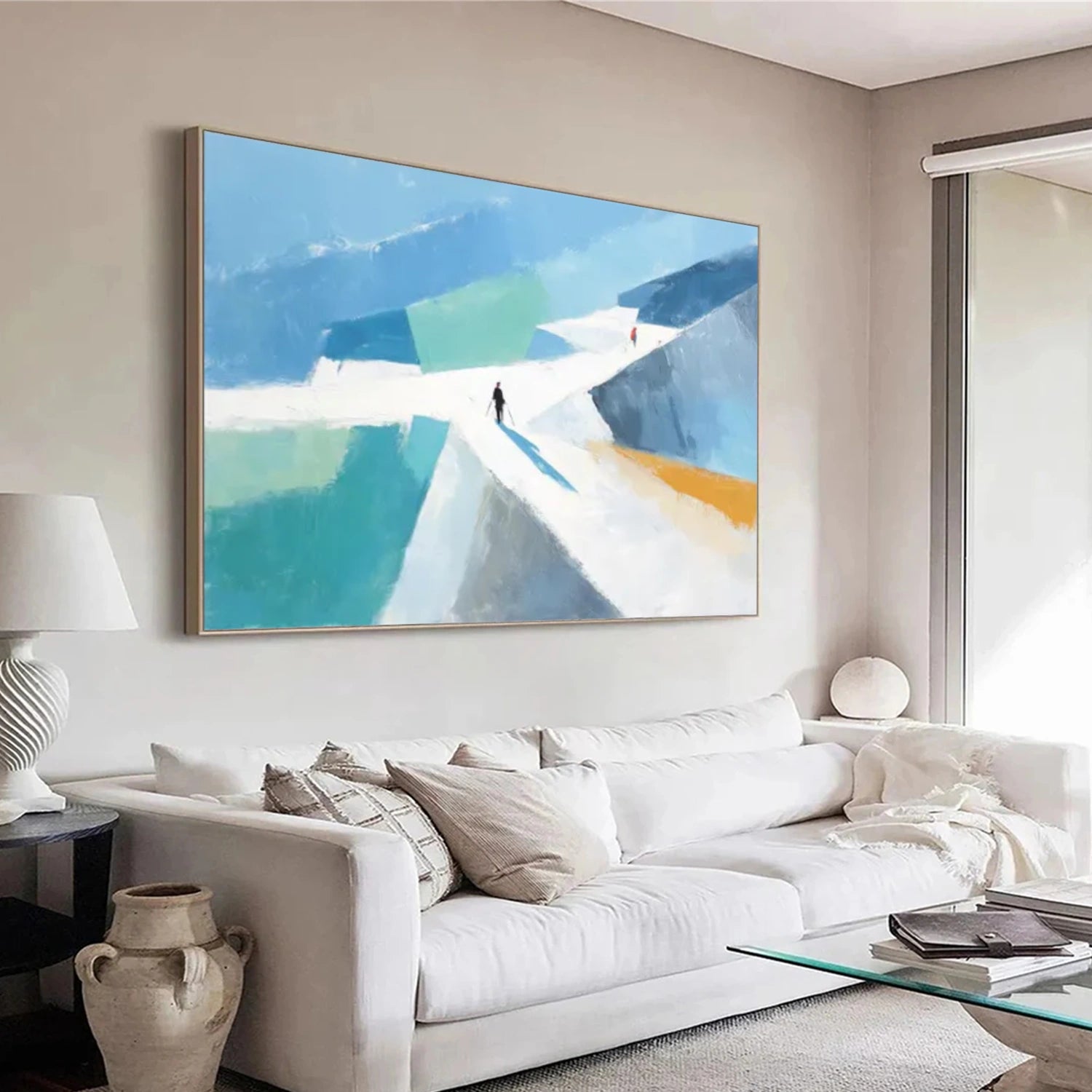 Blue Summit Path – Abstract Ski Landscape Painting