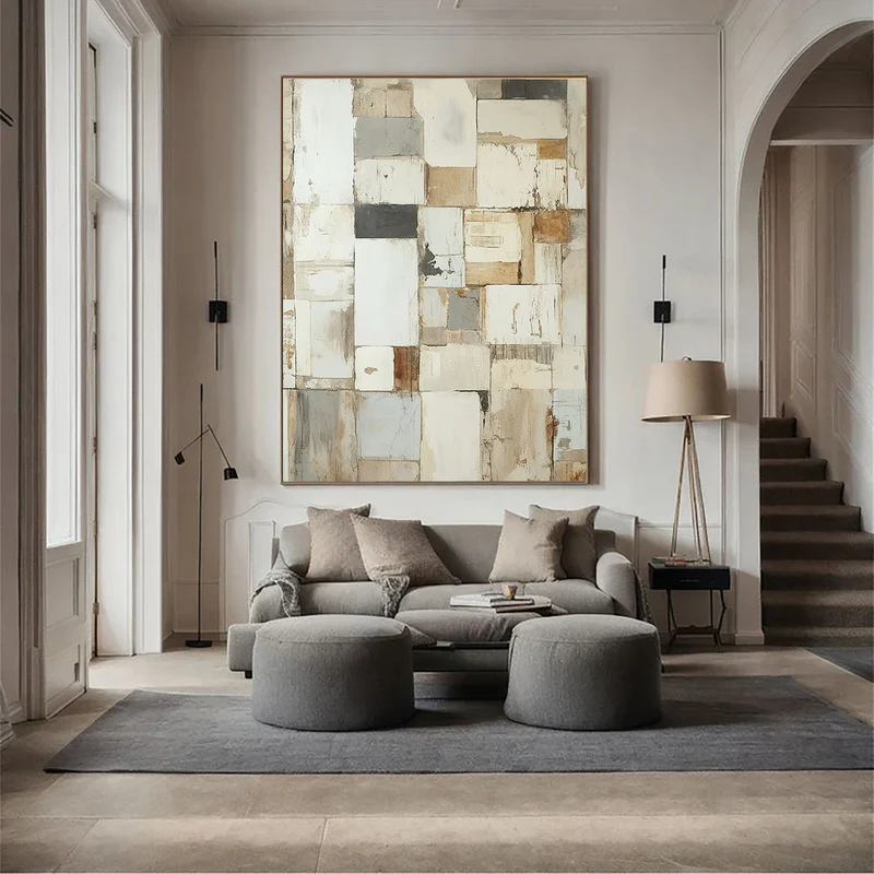 Aged Mosaic Neutral Abstract Painting