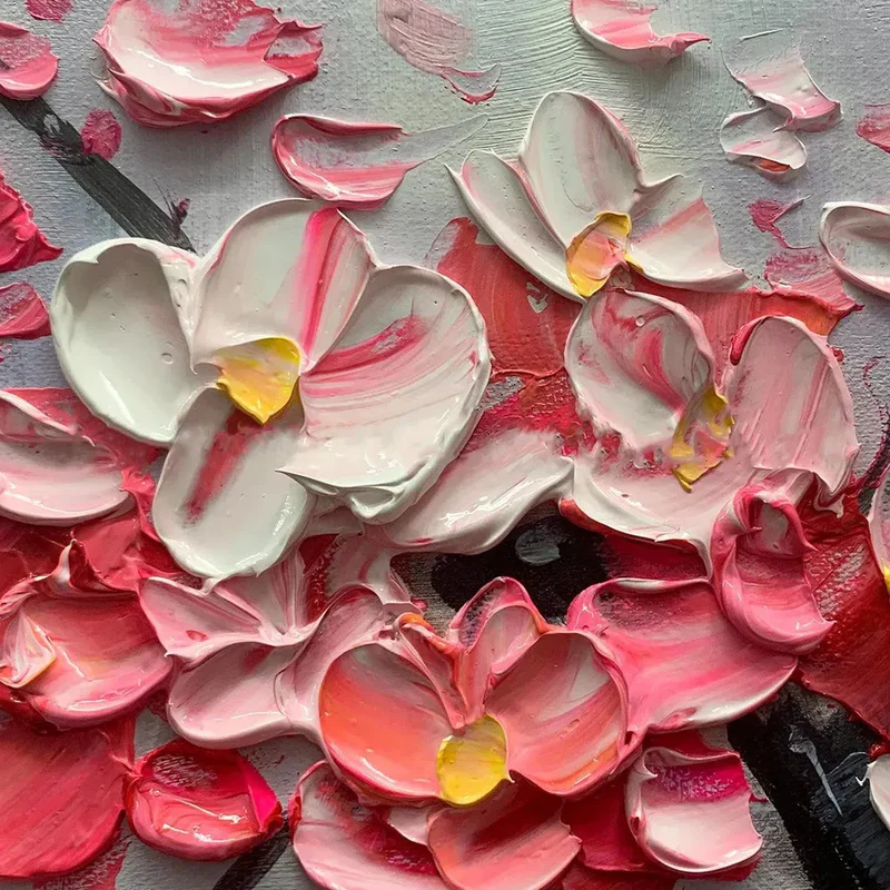 Pink Cherry Tree Textured Painting