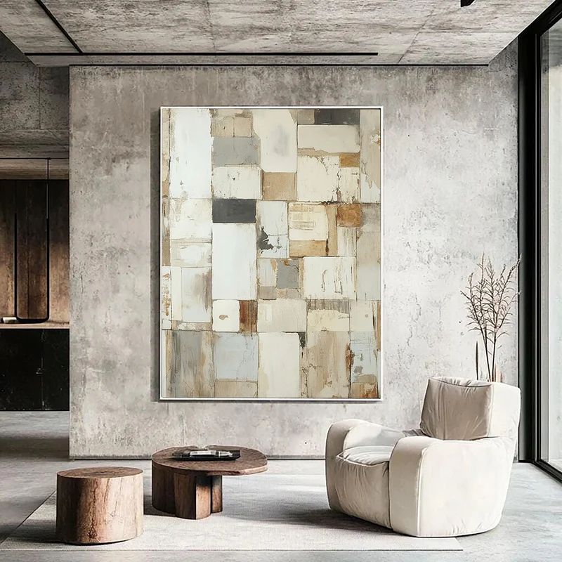 Aged Mosaic Neutral Abstract Painting