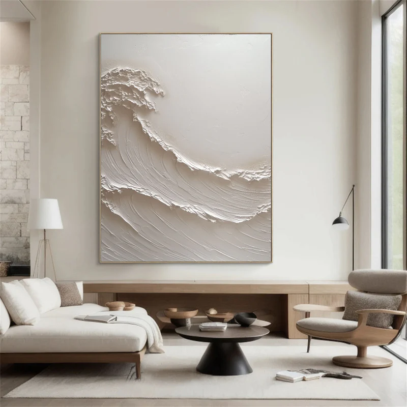 Crest Whisper White Textured Wave Painting