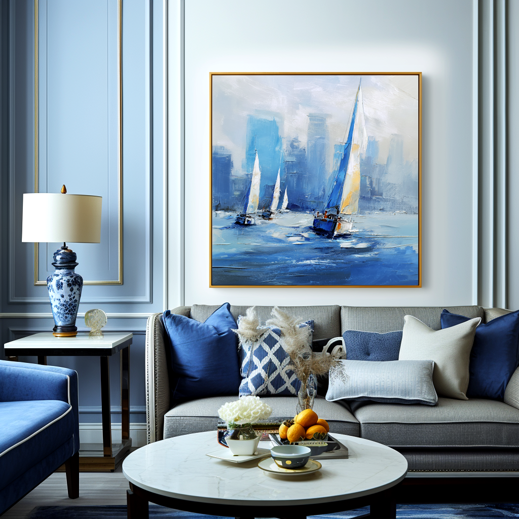 Modern Blue Sailing Oil Painting #ART64