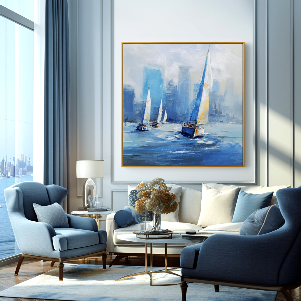 Modern Blue Sailing Oil Painting #ART64
