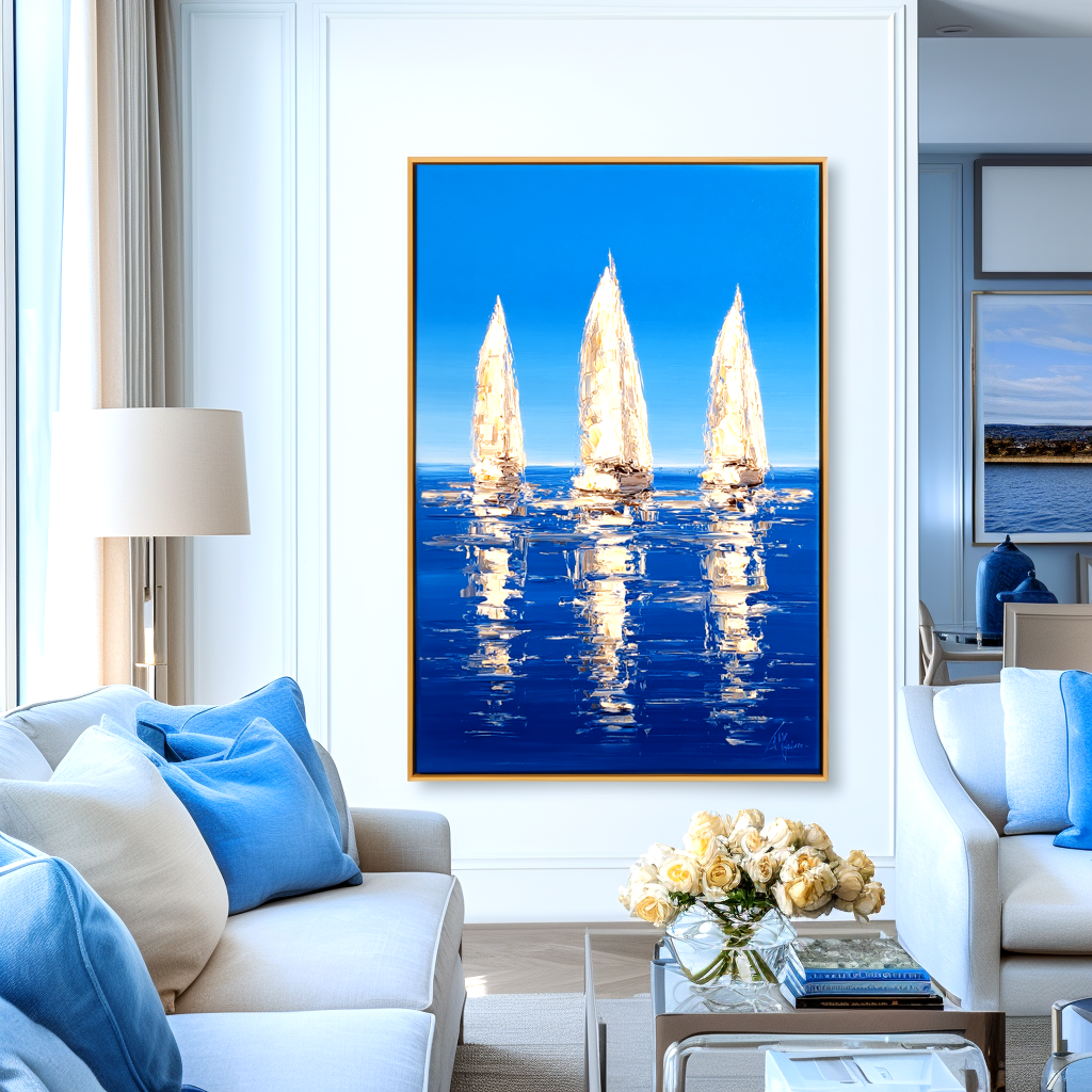 Minimalist Blue Sailboat Painting #ART65