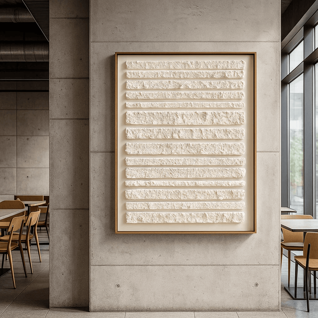 Wabi Sabi Textured Wall Art, Neutral White Minimal Lines Canvas for Living Room Decor