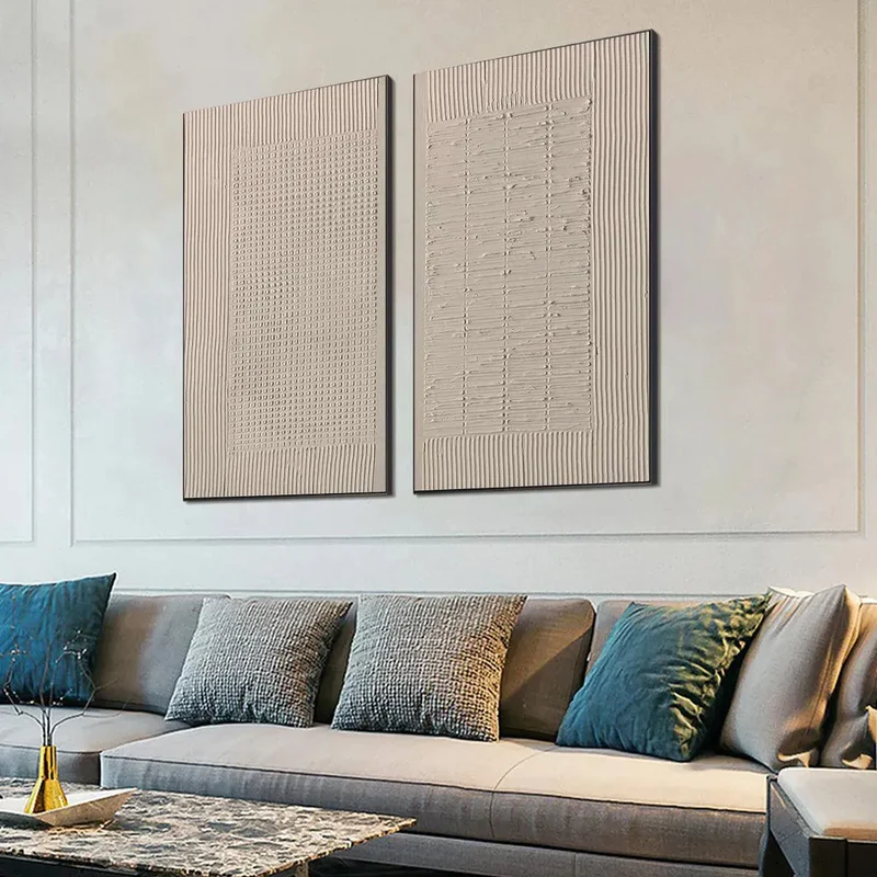 Set of 2 Beige Textured Paintings